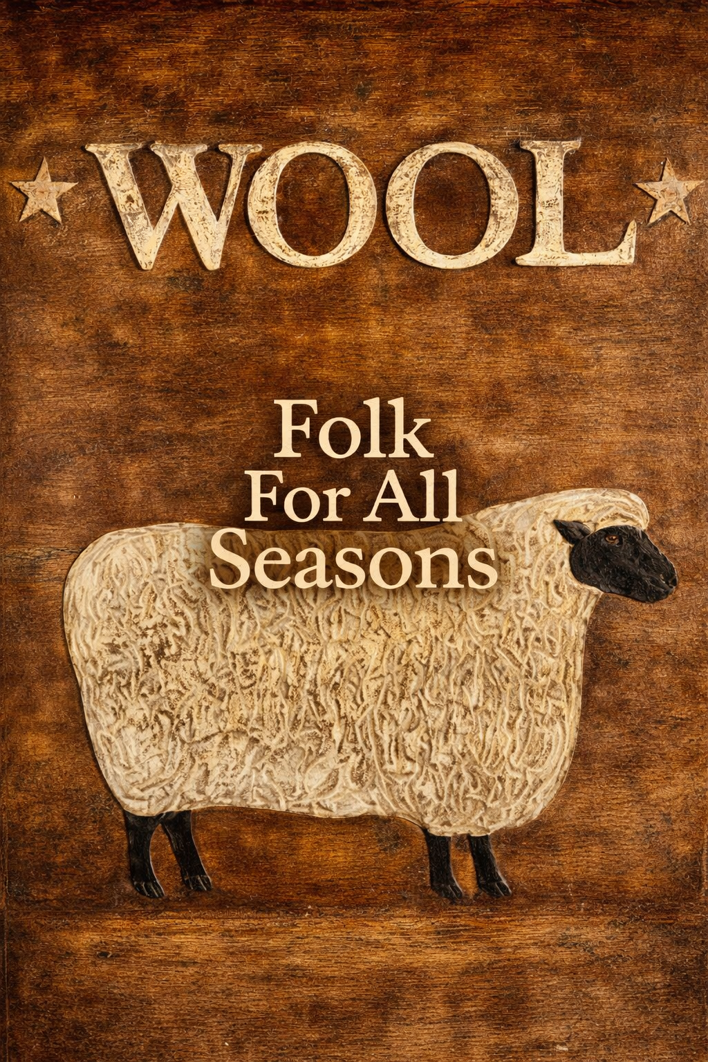 White Sheep with Stars Wool Sign - Digital Download - Enhanced Print of Original Folk Art