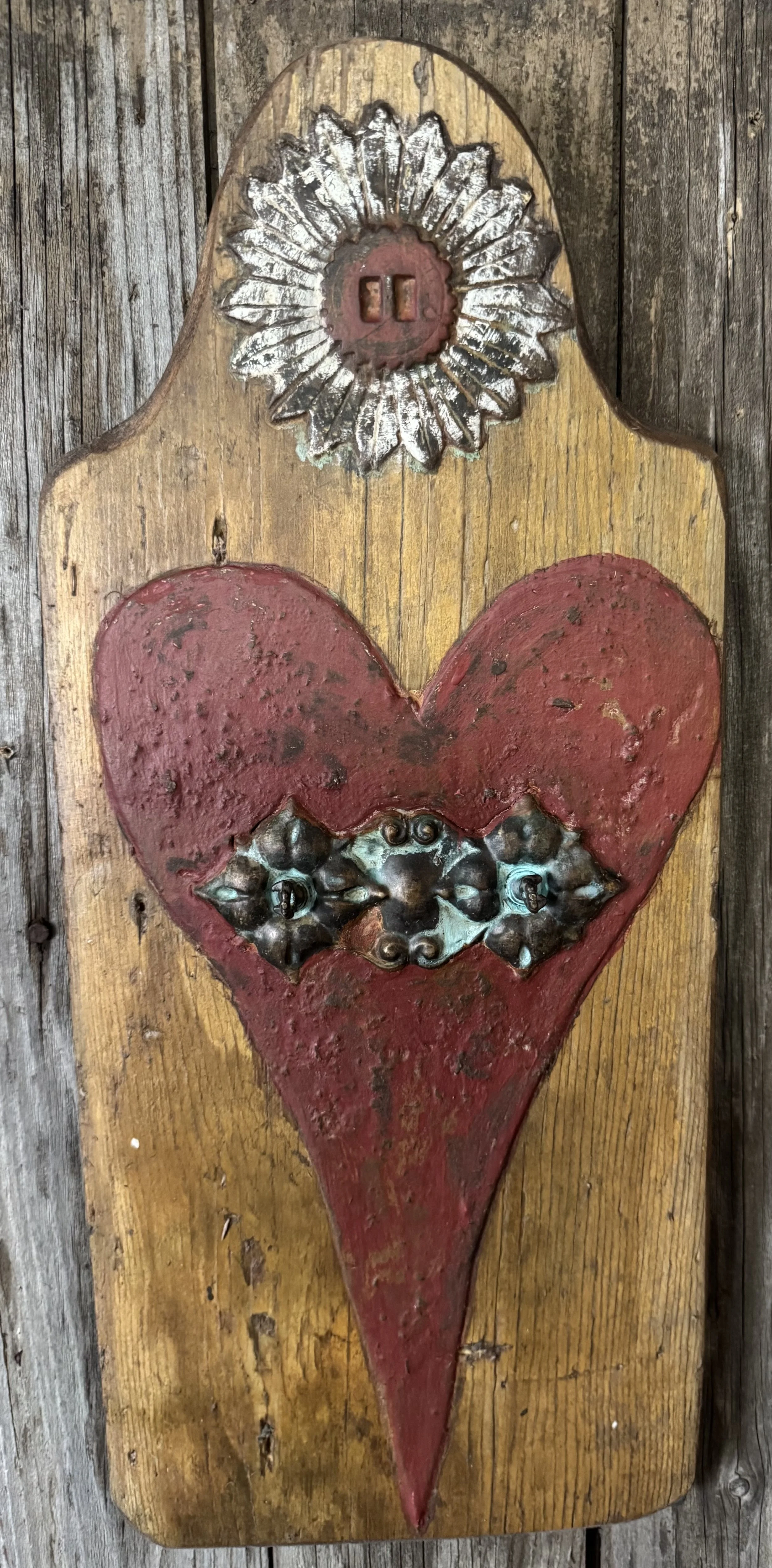 Favorite Hardware Heart with Flourish Above on Shaped Board and Beautiful Hardware