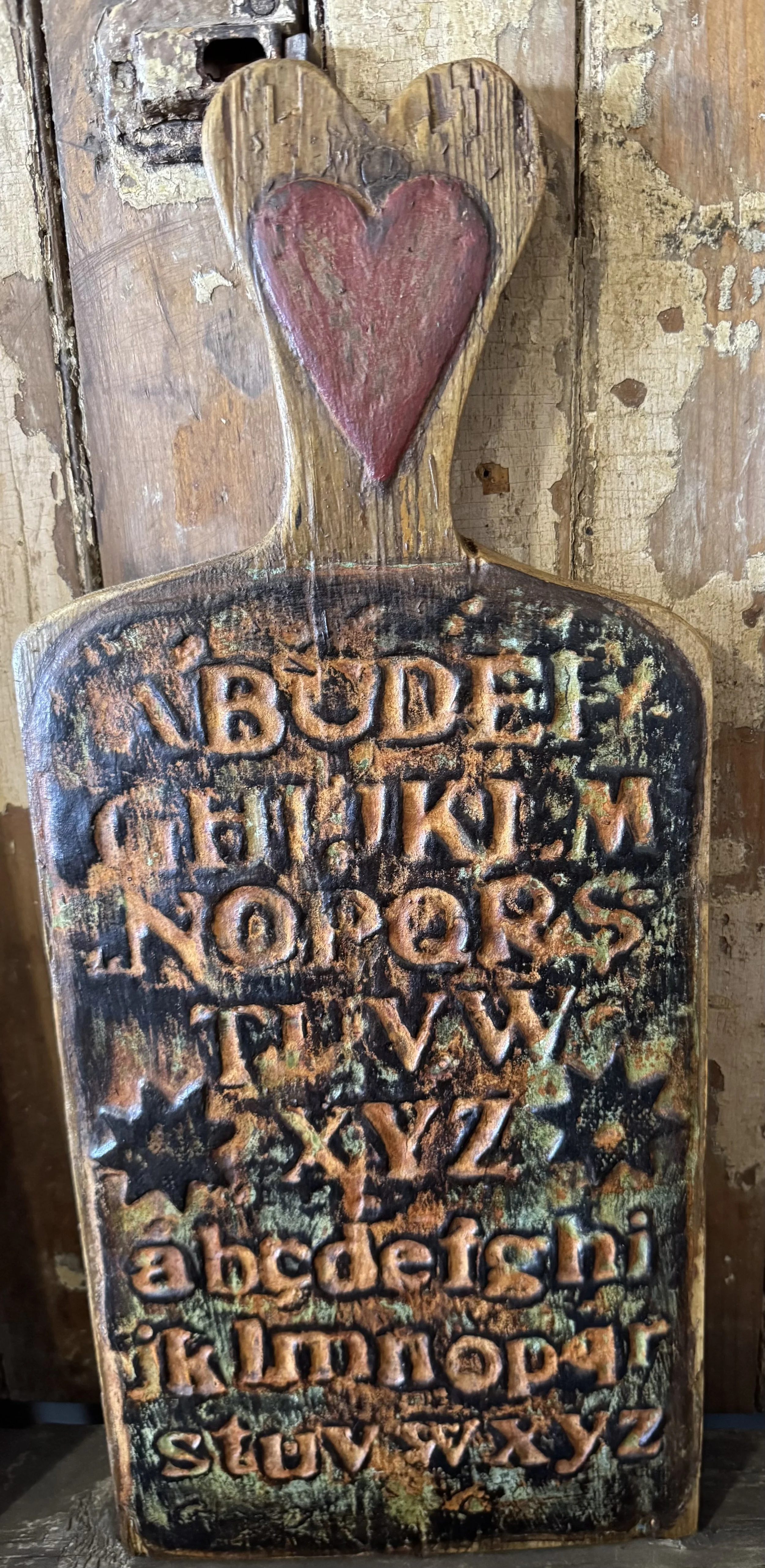 Heart Topped Very Primitive Alphabet Sampler