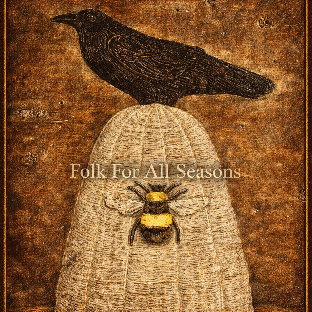 Big Crow on a Big Bee Skep - Digital Download - Enhanced Print of Original Folk Art