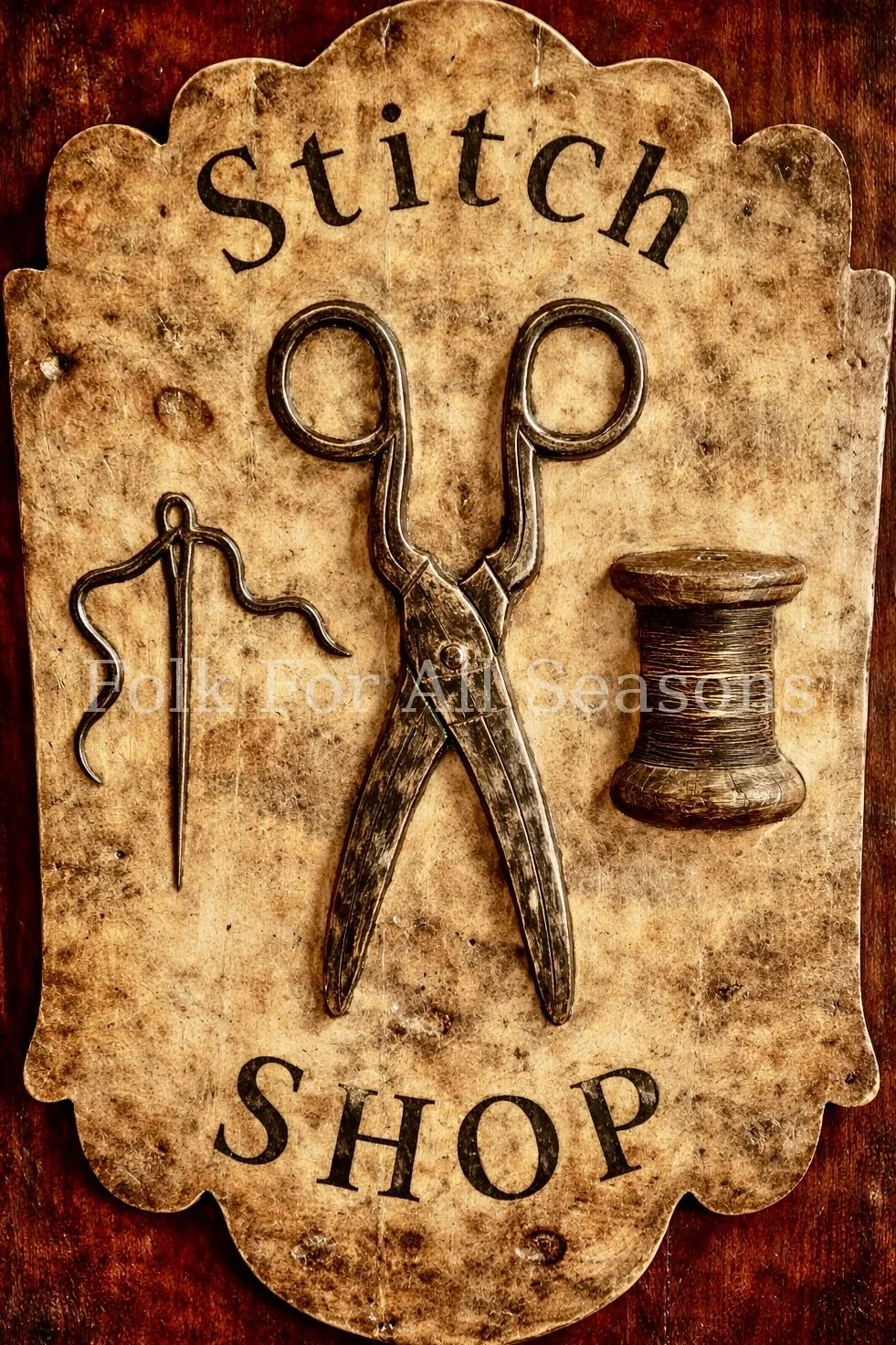 Fancy Stitch Shop Trade Sign - Digital Download - Enhanced Print of Original Folk Art