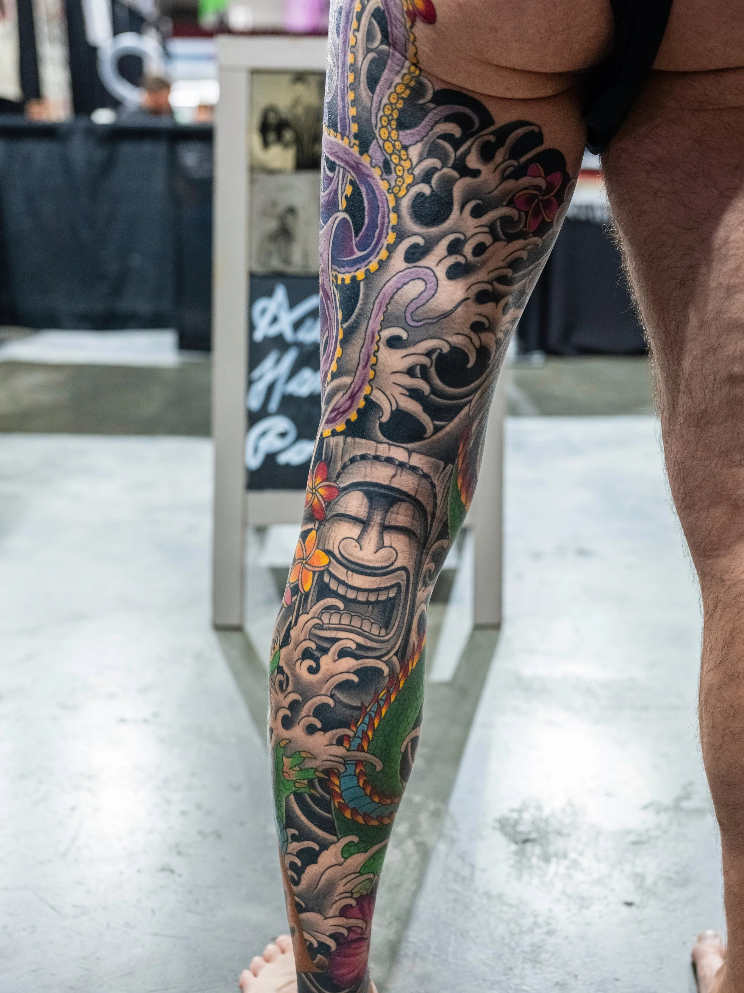 Sundays Best Sleeve winner - client. Winning artist (not pictured) Darcy Nutt of Chalice Tattoo. Photo by Nick Hedden @gemstatephoto