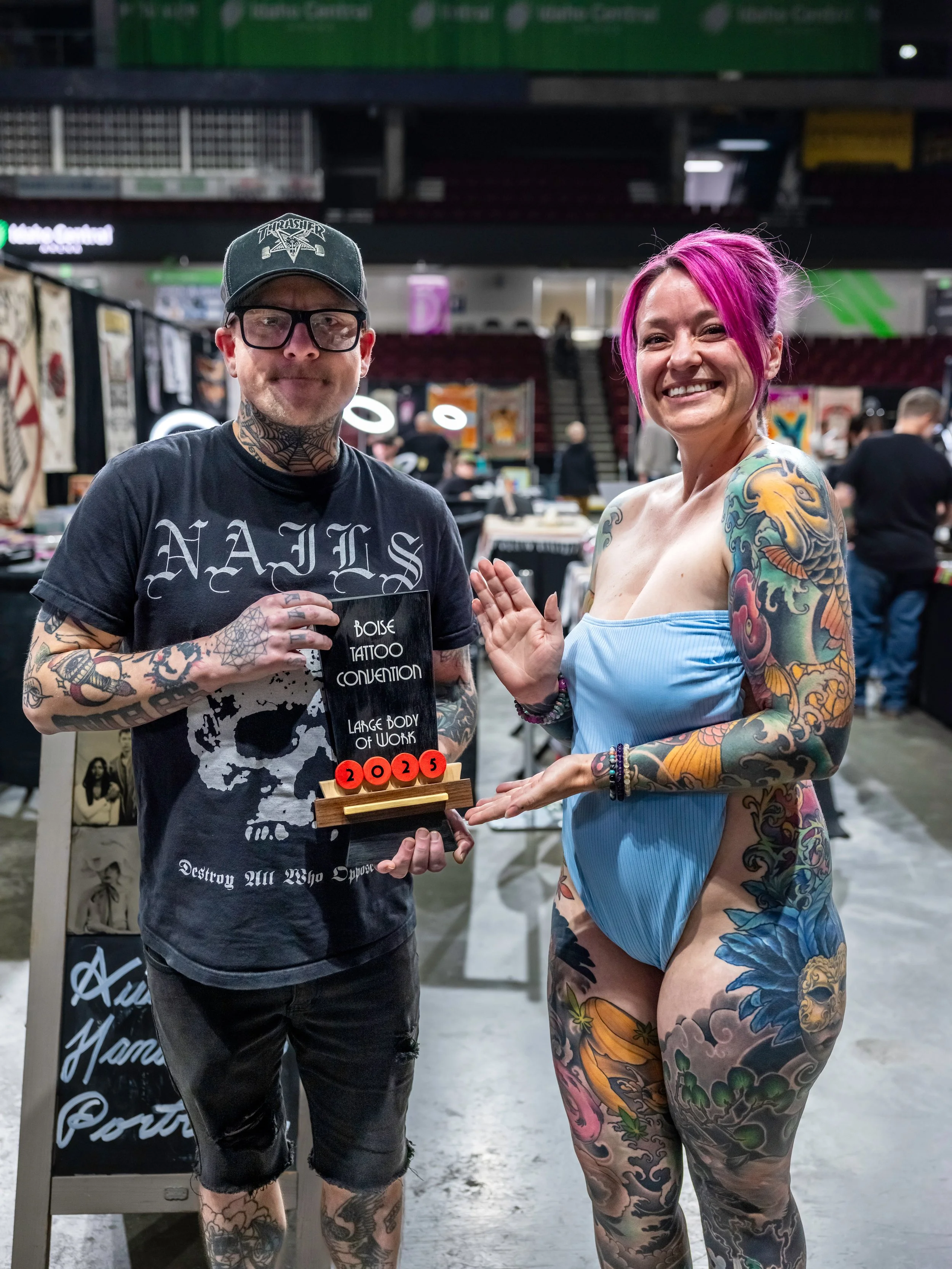 Saturdays winner for Large Body of Work. Chad Lamb with Ikon Tattoo and client. Photo by Nick Hedden @gemstatephoto