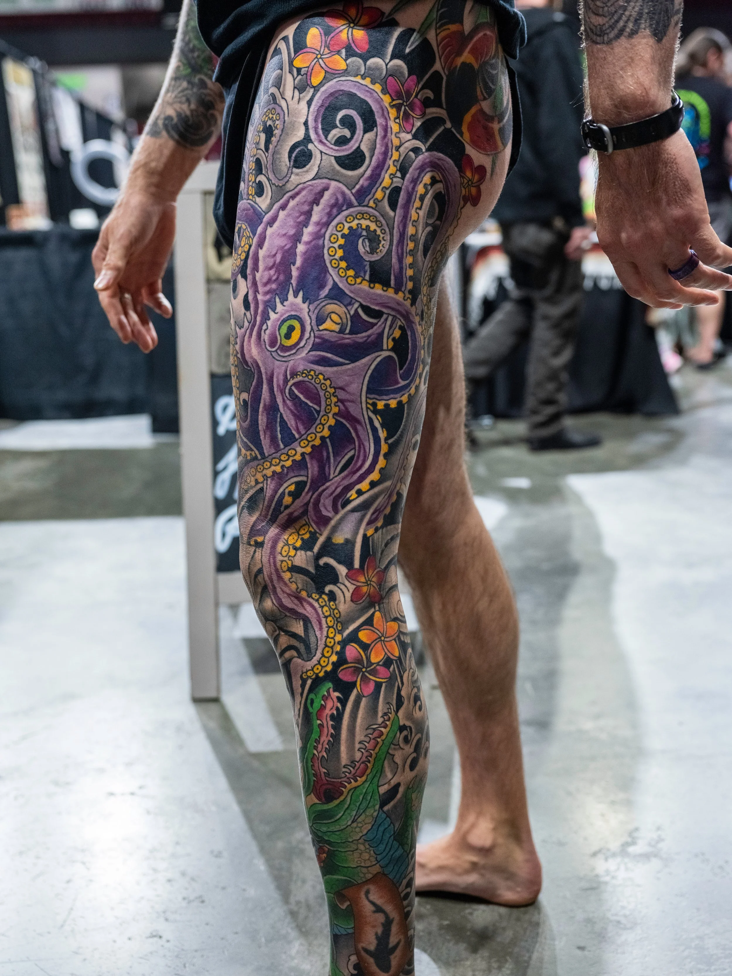 Sundays Best Sleeve winner - client. Winning artist (not pictured) Darcy Nutt of Chalice Tattoo. Photo by Nick Hedden @gemstatephoto