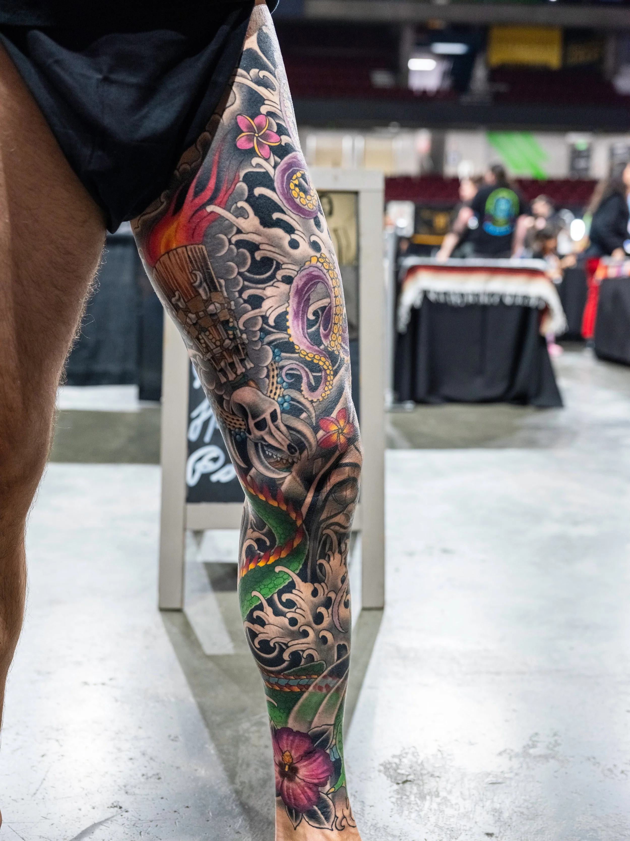 Sundays Best Sleeve winner - client. Winning artist (not pictured) Darcy Nutt of Chalice Tattoo. Photo by Nick Hedden @gemstatephoto