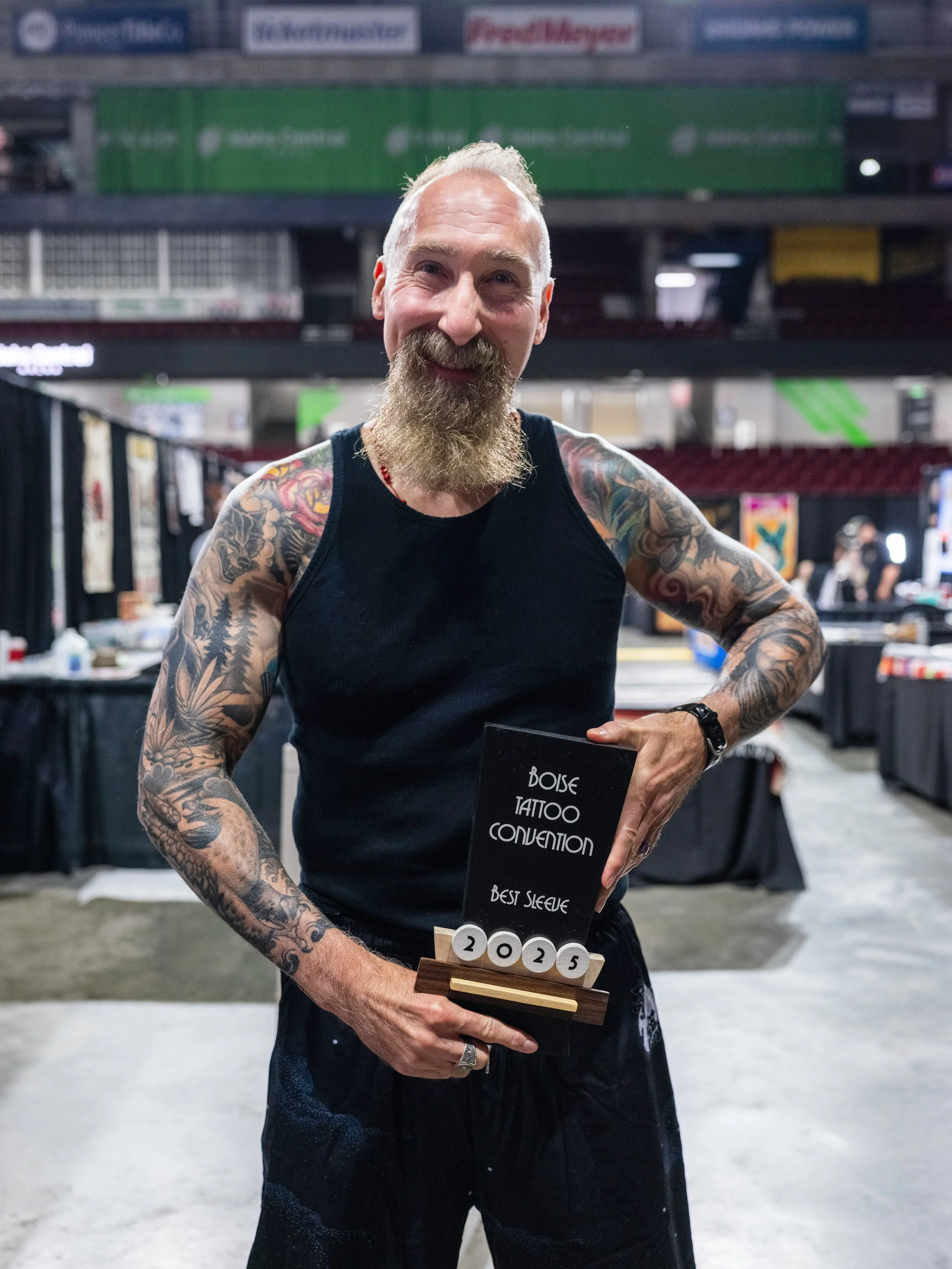 Sundays Best Sleeve winner - client. Winning artist (not pictured) Darcy Nutt of Chalice Tattoo. Photo by Nick Hedden @gemstatephoto
