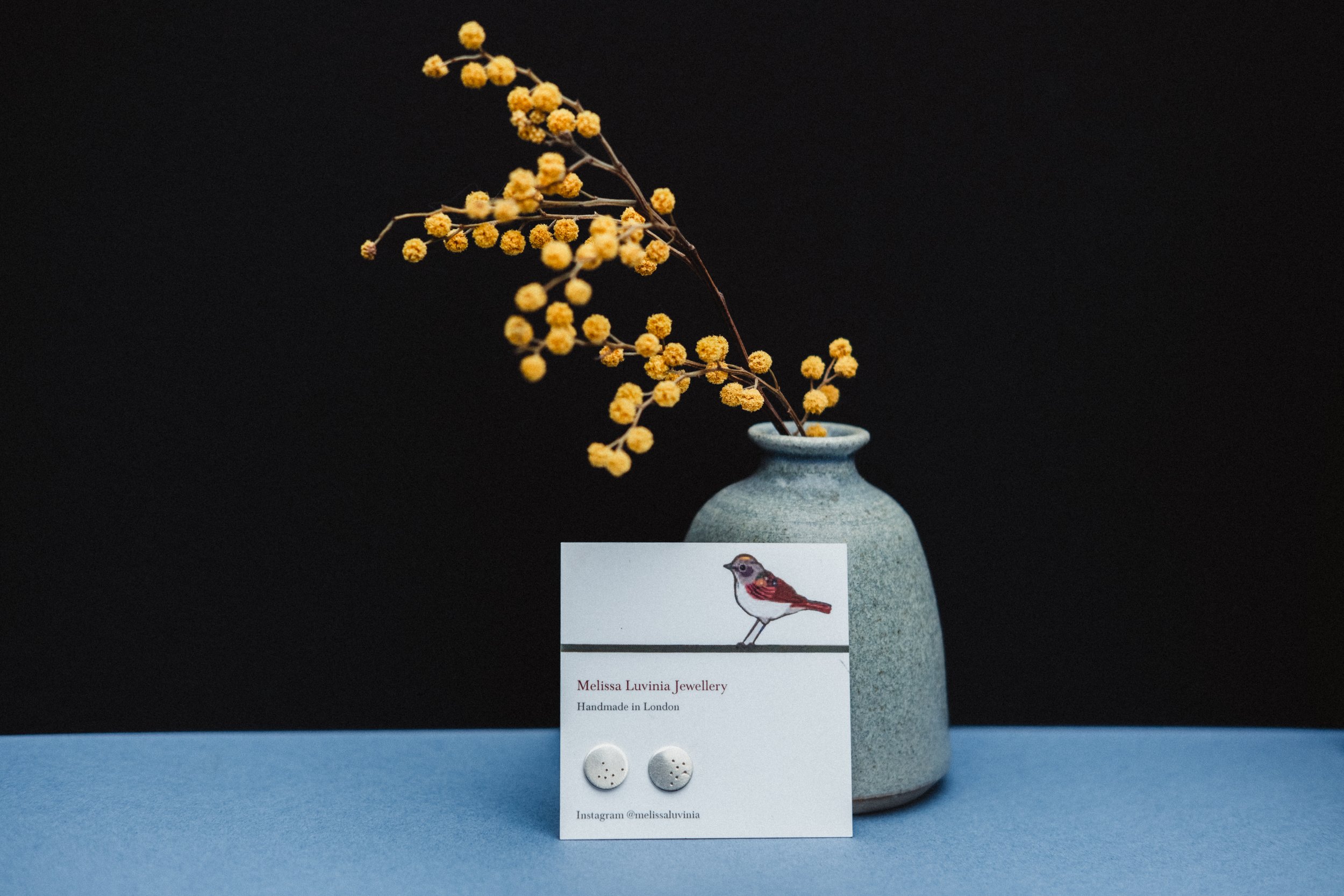 silver round earrings on an an earring card.