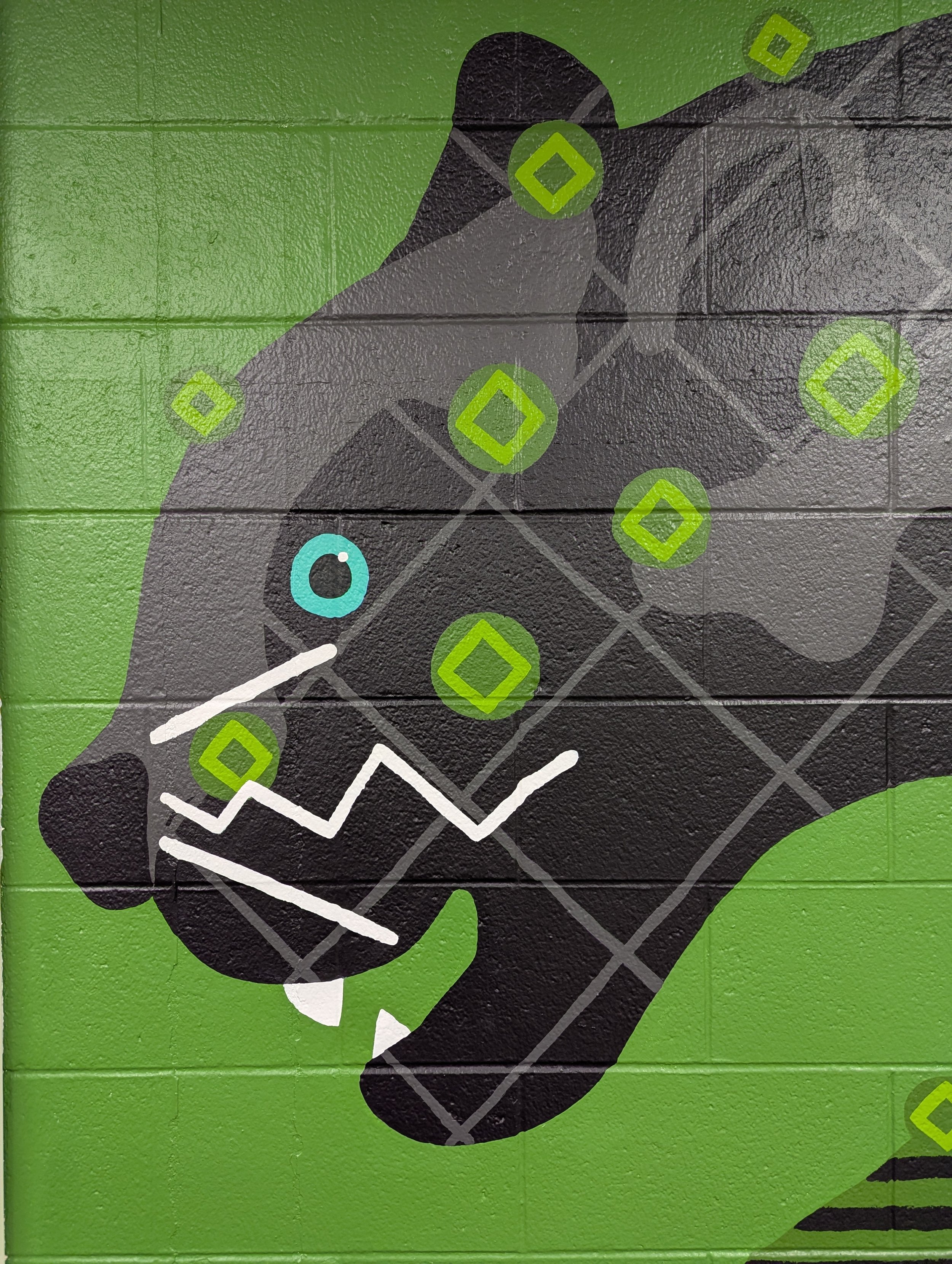 Close-up focused solely on the black panther’s face in the animal mural.