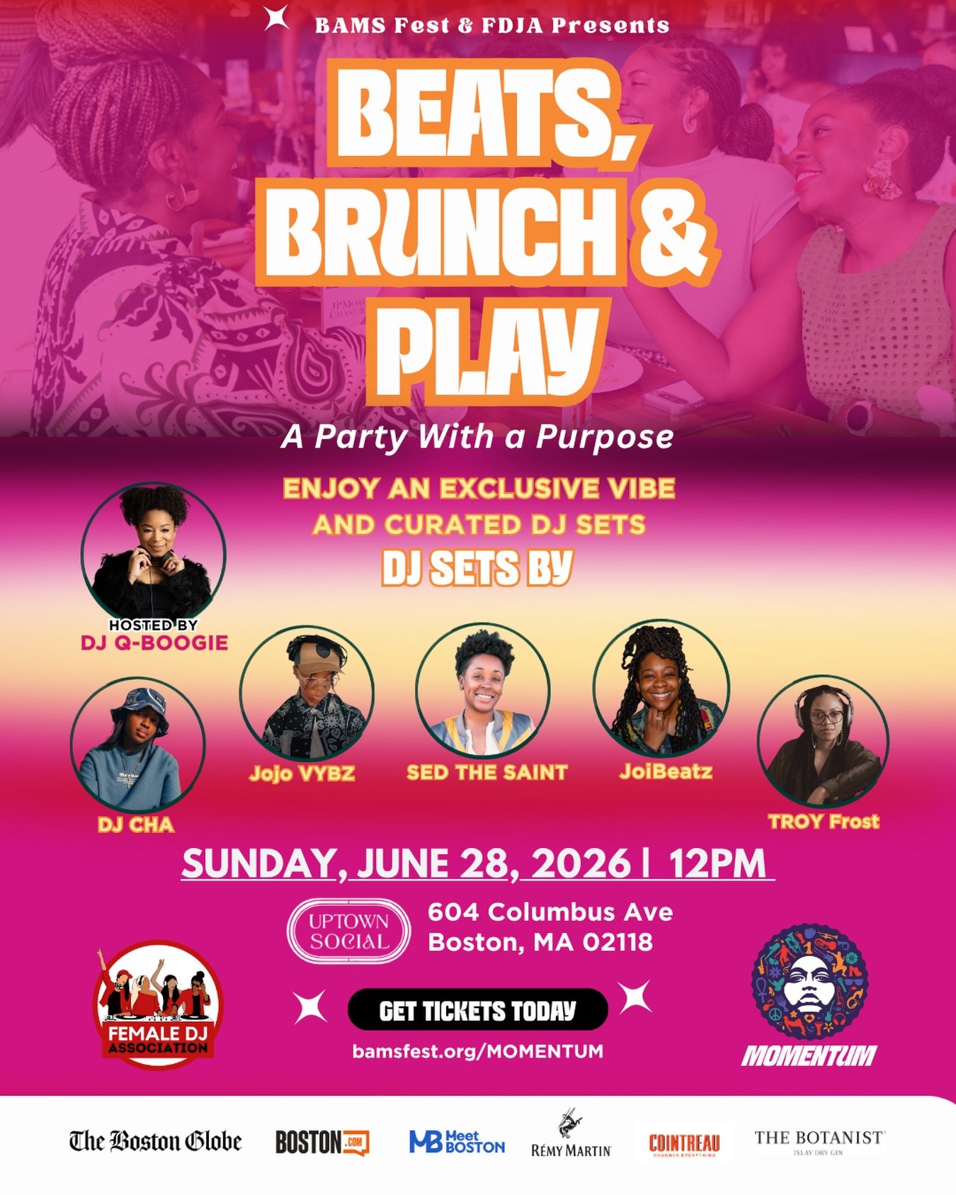 Join me this Sunday, June 28 from 12 PM - 4 PM at @uptownsocialboston for BEATS, BRUNCH &amp; PLAY presented by @femaledjassociation and @bamsfest as part of Momentum Week. I&rsquo;m the opening set so be on tiiiime 😝

Enjoy great music, delicious b