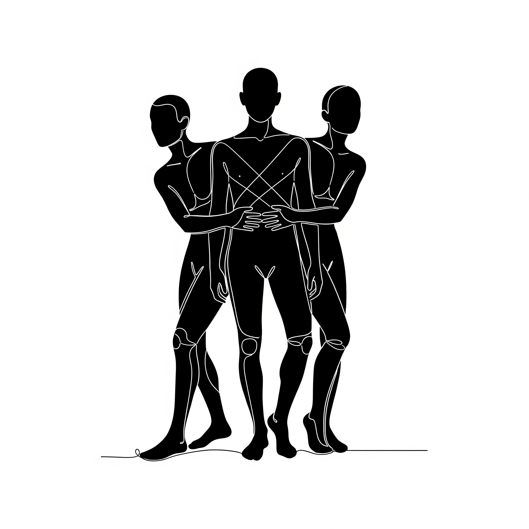 Illustration of three figures in one silhouette, visualizing multiple identities (for DID)
