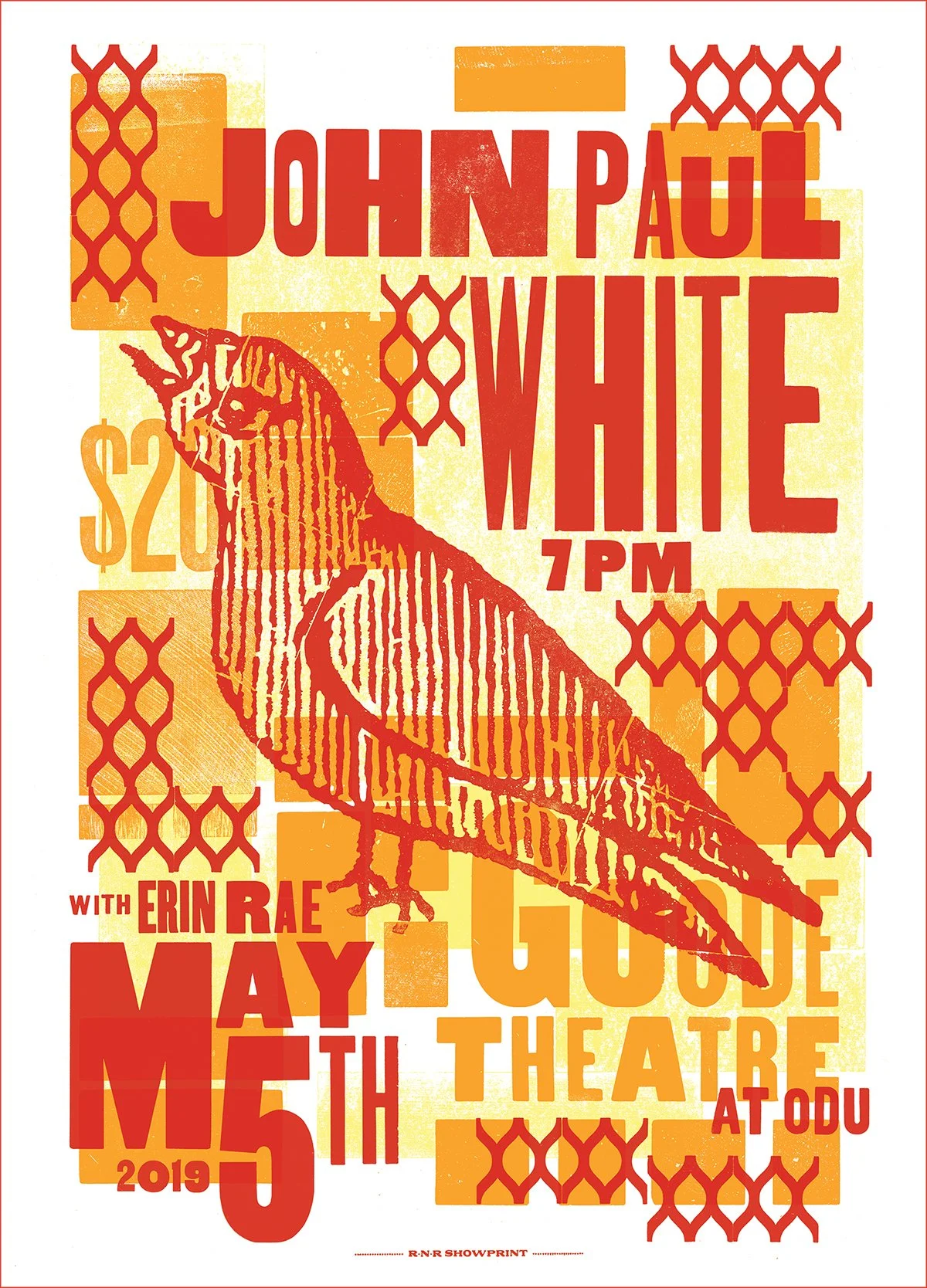 North Shore Point House Concerts: Letterpress poster promoting a performance by contemporary country torch singer John Paul White.