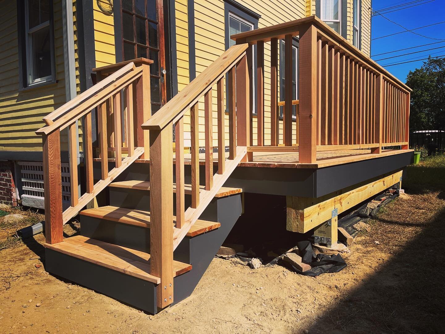 It was Nevin&rsquo;s last day today. He crushed it as usual. I gave him a trim router and some scraps of cedar 2x4 and told him to design, build, and install 1 graspable handrail to finish this deck, which of course he did perfectly.