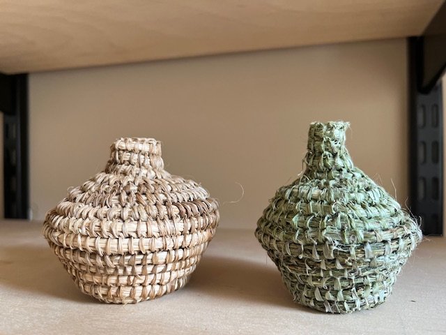 Kirsty Lowry, baskets made from nettles, cordyline and raffia
