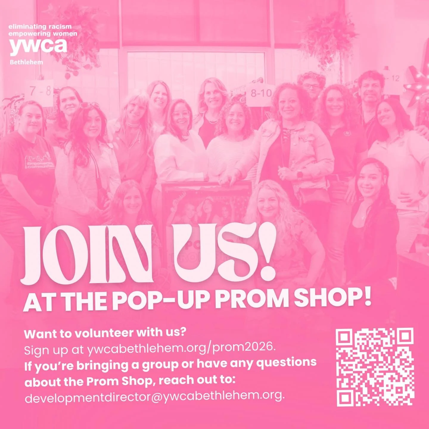 Join us as a volunteer at the YWCA Pop-Up Prom Shop and help make this day truly magical for Lehigh Valley teens! 🩷

The Pop-Up Prom Shop is a special event that provides low-cost or free prom attire and accessories, that gives teens the confidence 