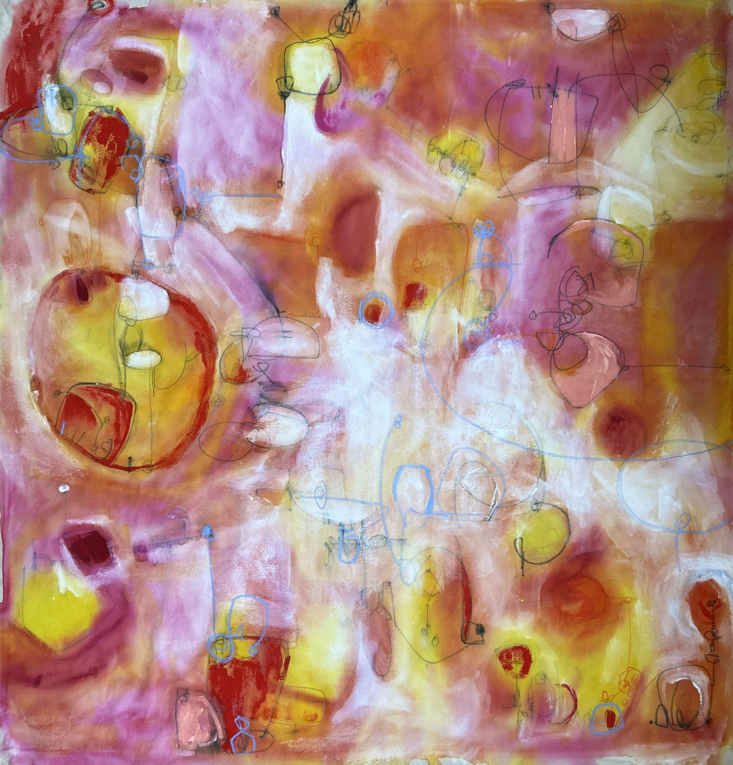 Don't Leave her There Too Long, 2026.  Mixed media on unstretched canvas- 
60" x 60"

$3200.00