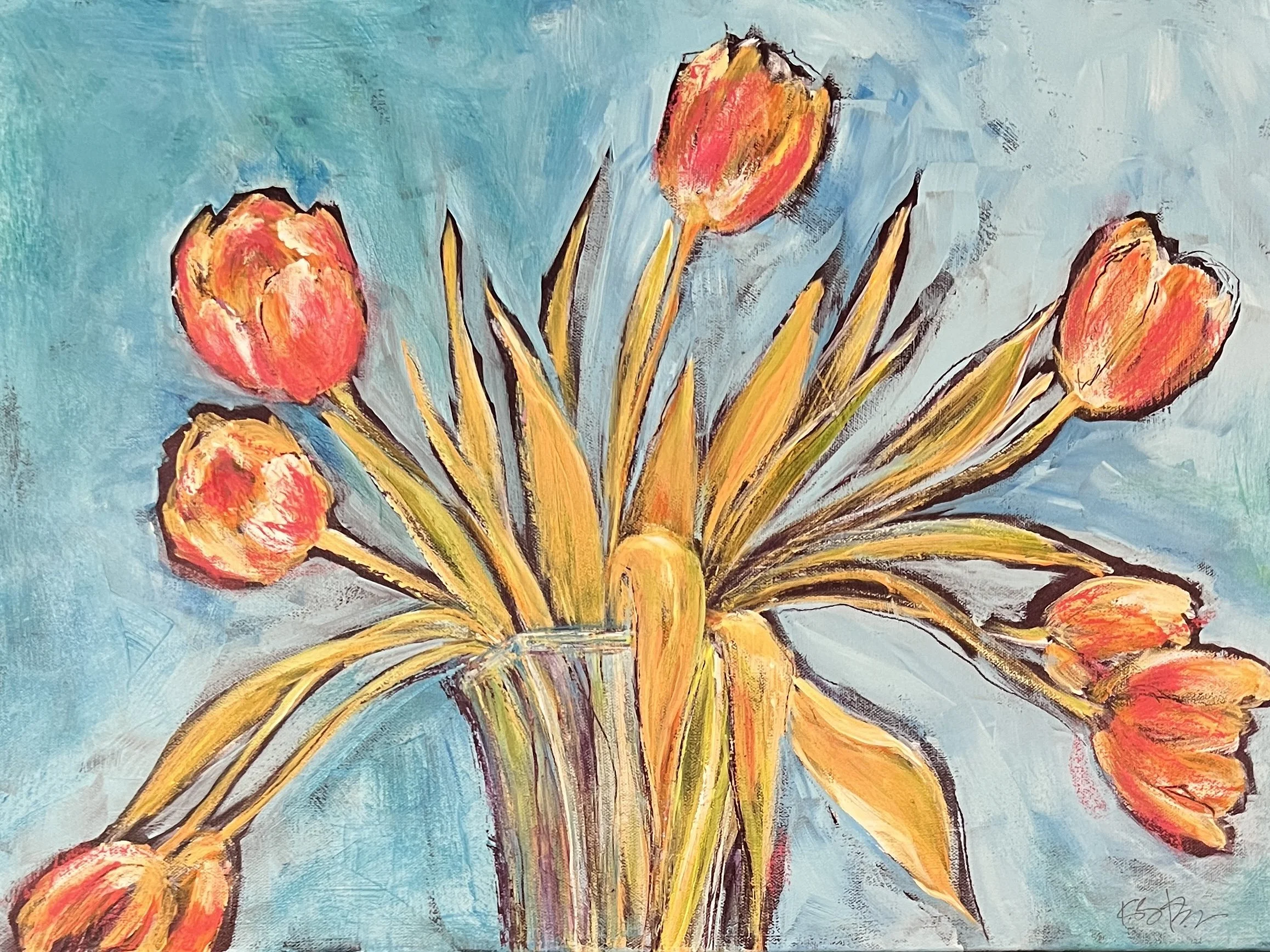 Vibing Tulips, 2025.  Acrylic on canvas - 
20" x 24" x 2"

$525.00