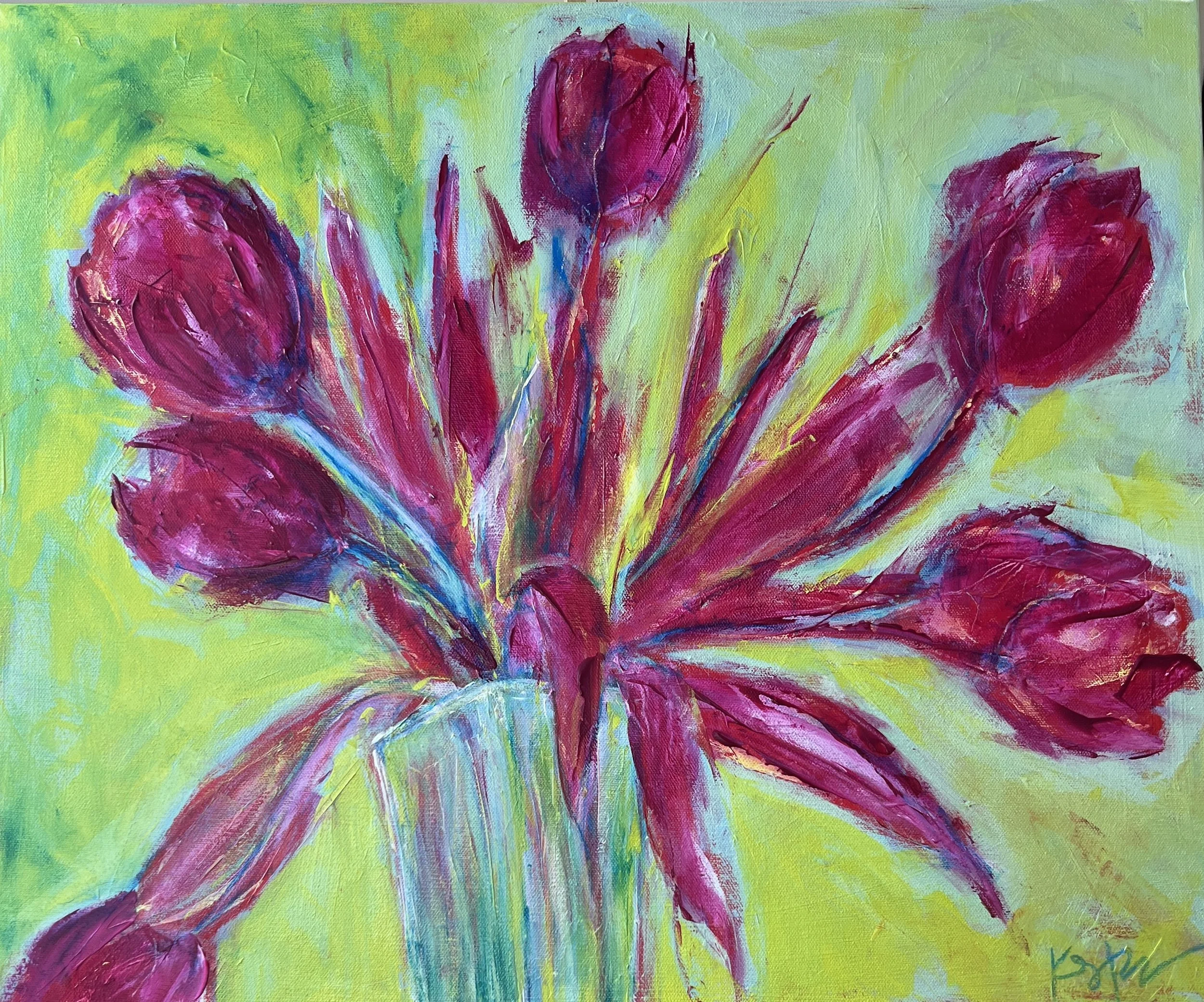 Tulip Forward, 2026.  Acrylic on gallery wrapped canvas, 18"x 24"

$525.00