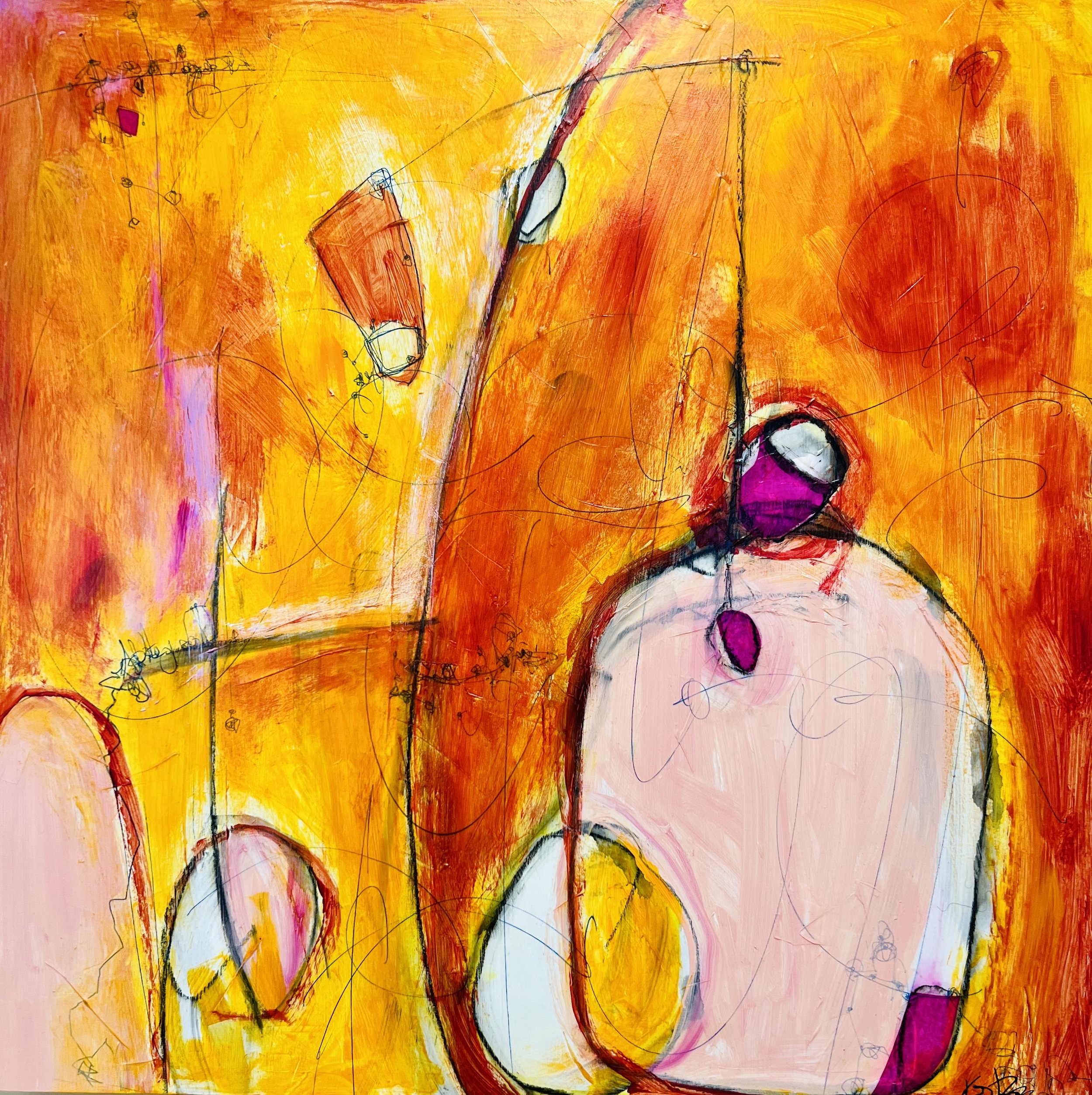 Don't Leave her There Too Long, 2026.  Mixed media on wood panel- 
20" x 20"

$650.00