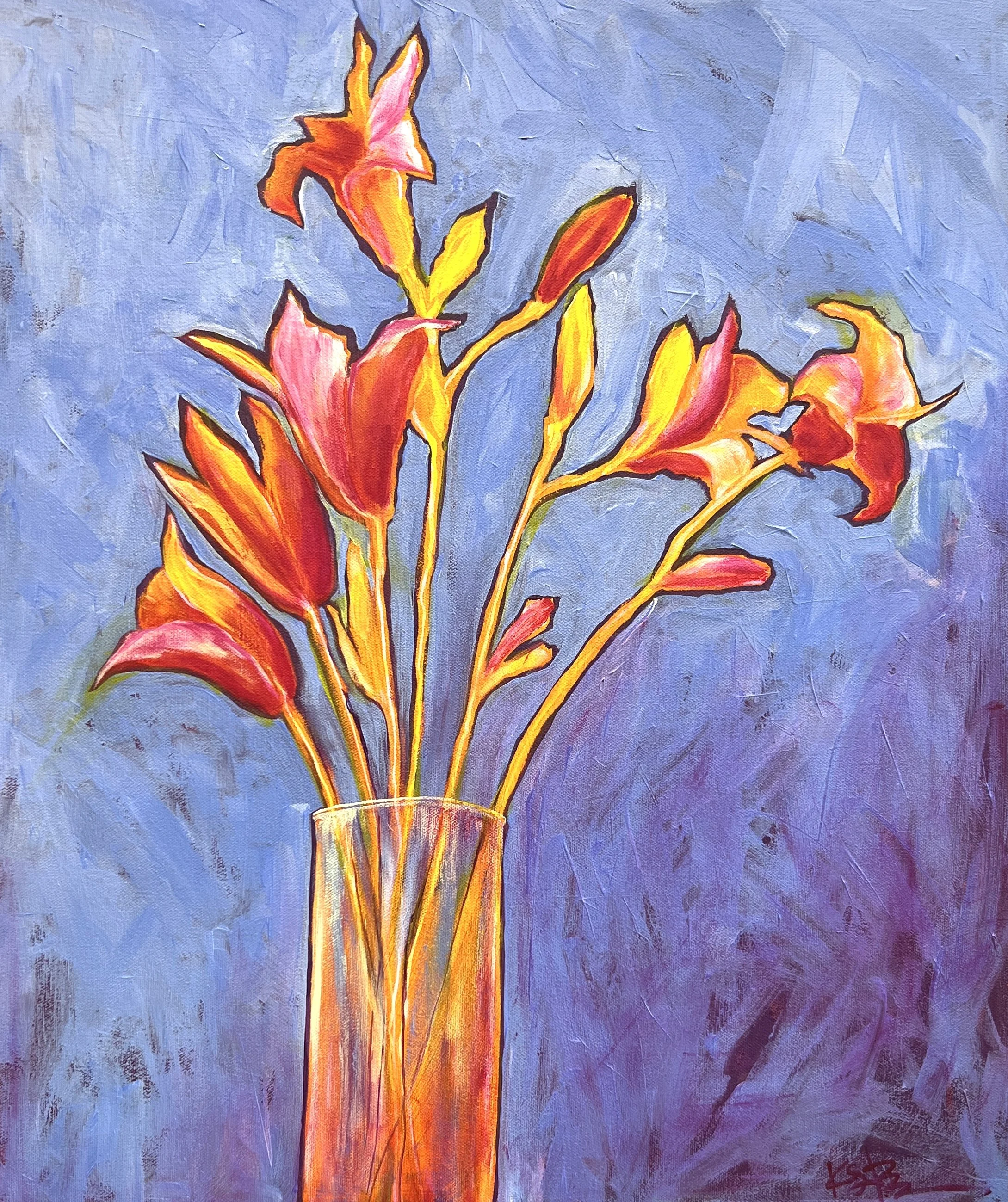 Morning Daylilies, 2026.  Acrylic on gallery wrapped canvas, 24"x 18"

$525.00