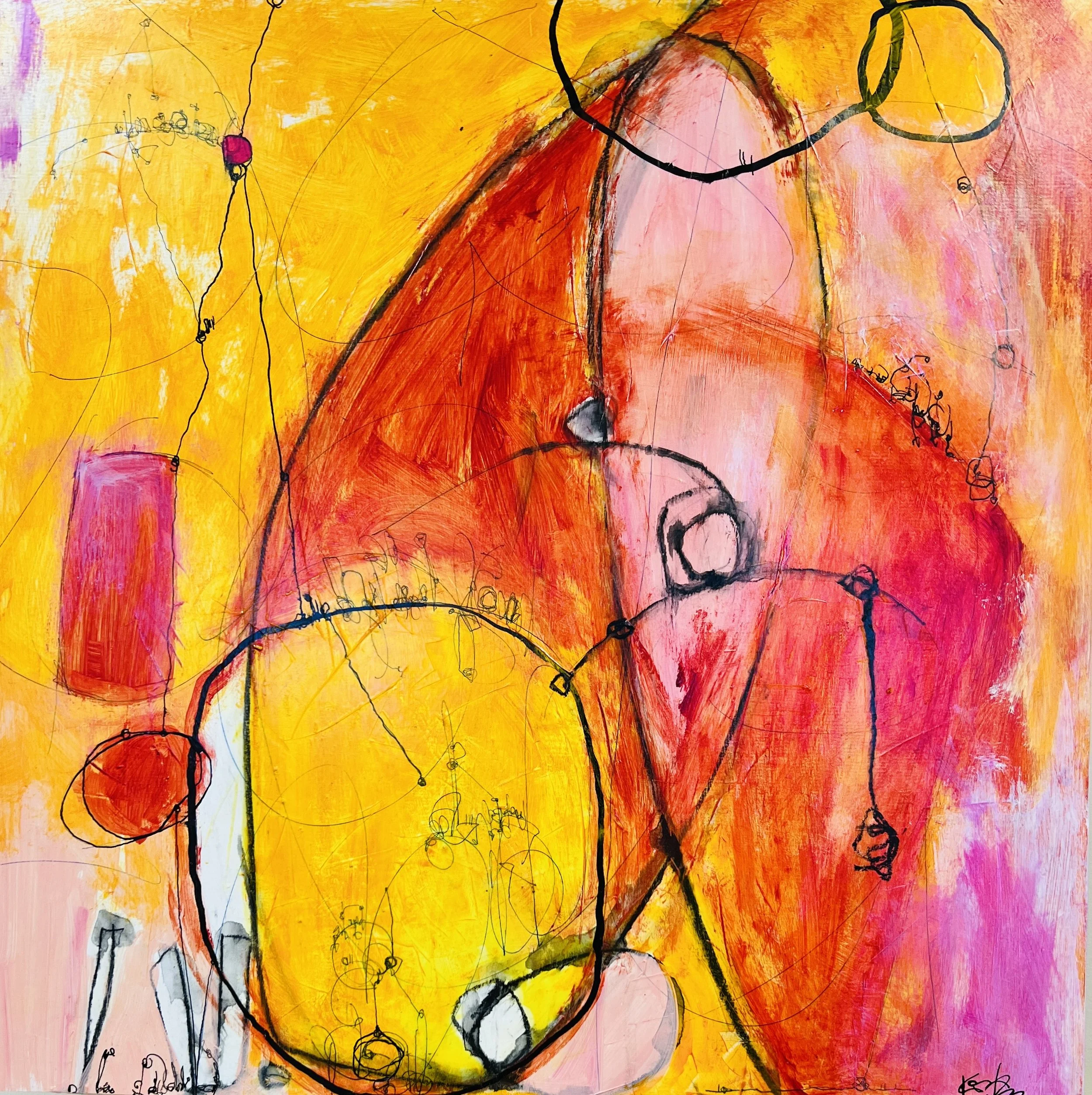 She's In Her Head Now, 2026.  Mixed media on wood panel- 
20" x 20"

$650.00