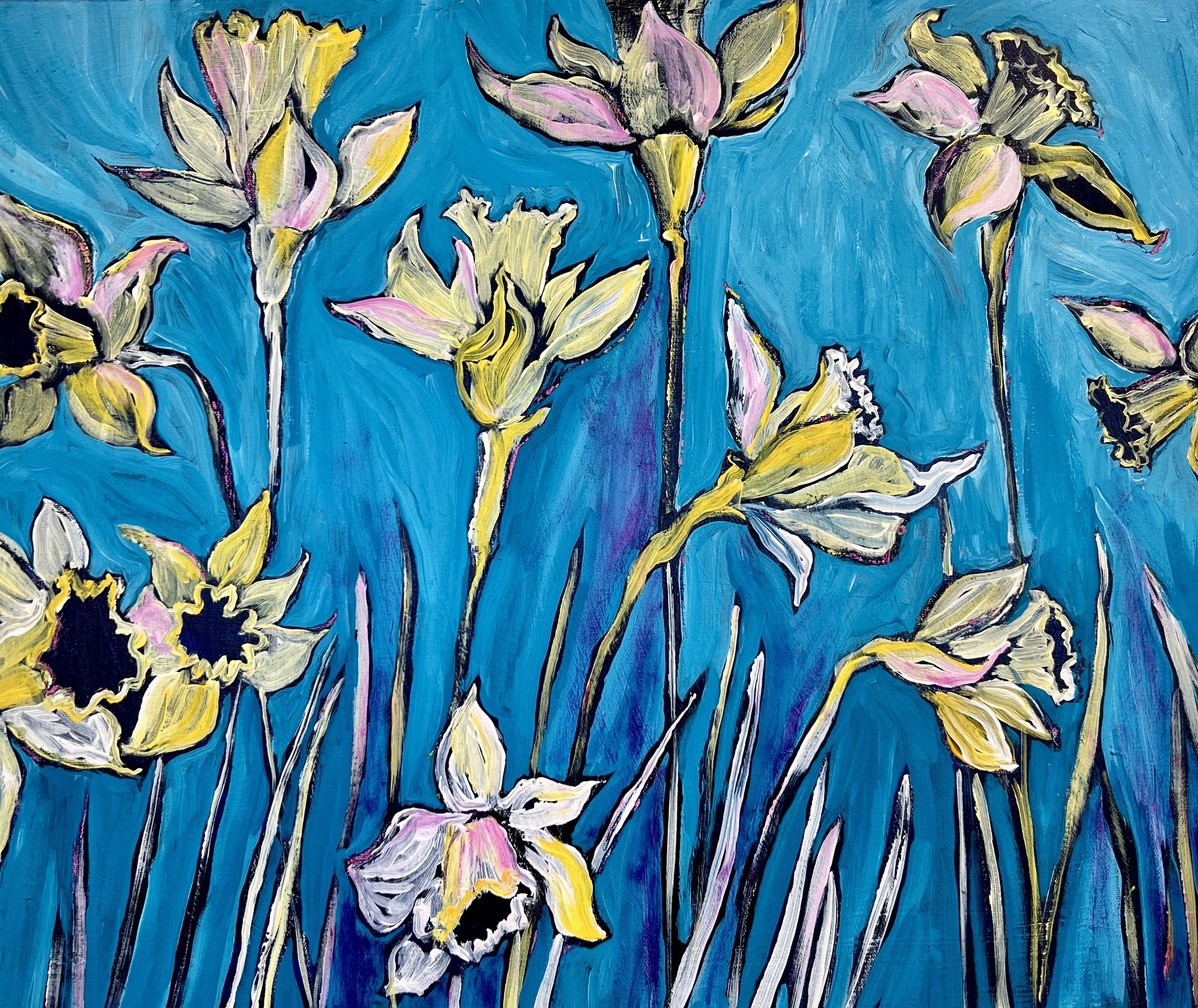 Evening Daffodils, 2026.  Acrylic on gallery wrapped canvas, 20"x 20"

$525.00