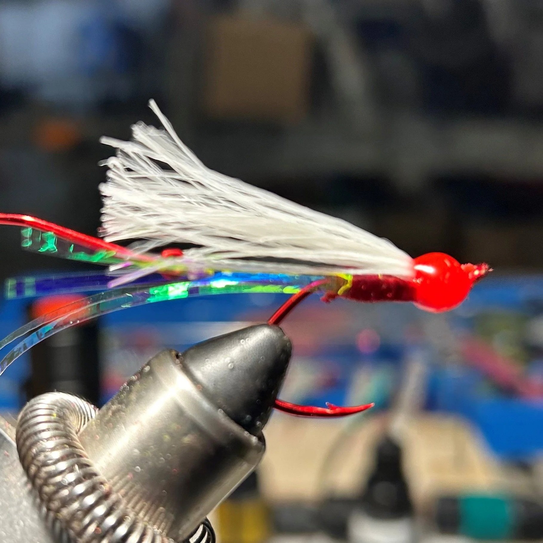 #5-S White Glow Red Head Sockeye Fly