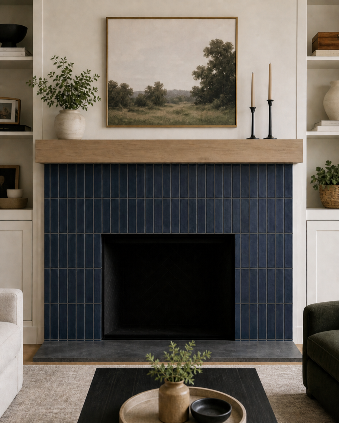 Charcoal grout blends more closely with the color tile.