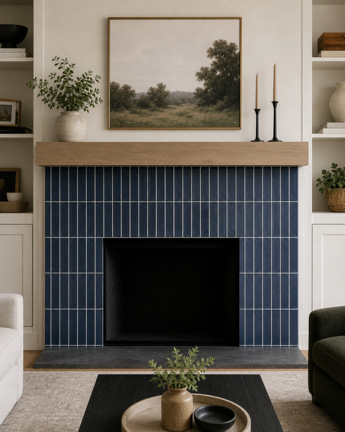 White grout creates strong contrast with the color tile.