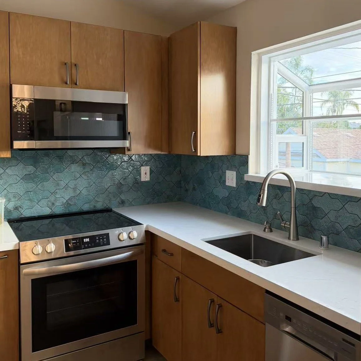 Teal Mediterranean Backsplash in Mid Century Modern Backsplash