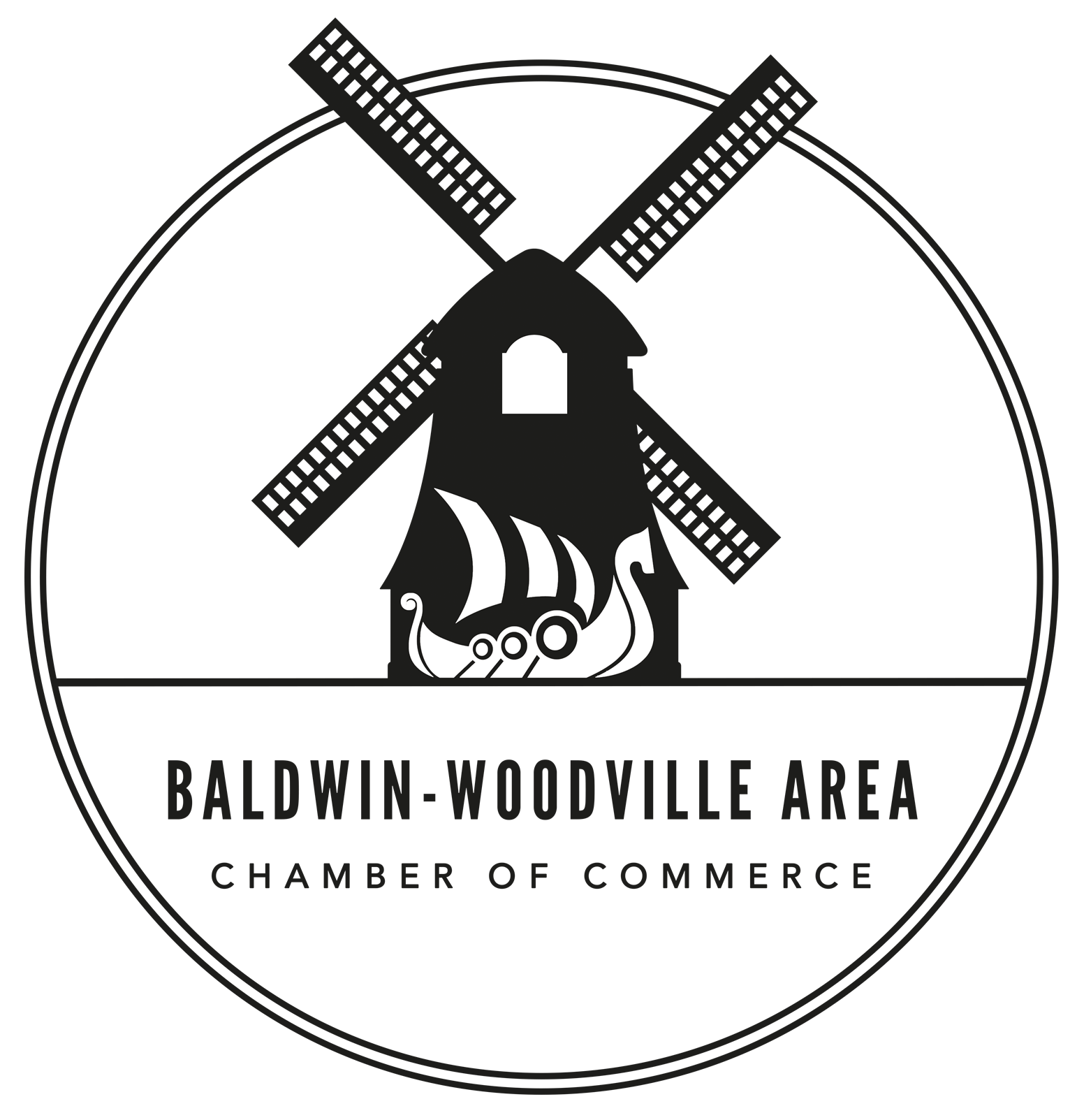 Baldwin-Woodville Area Chamber of Commerce Logo in black and white