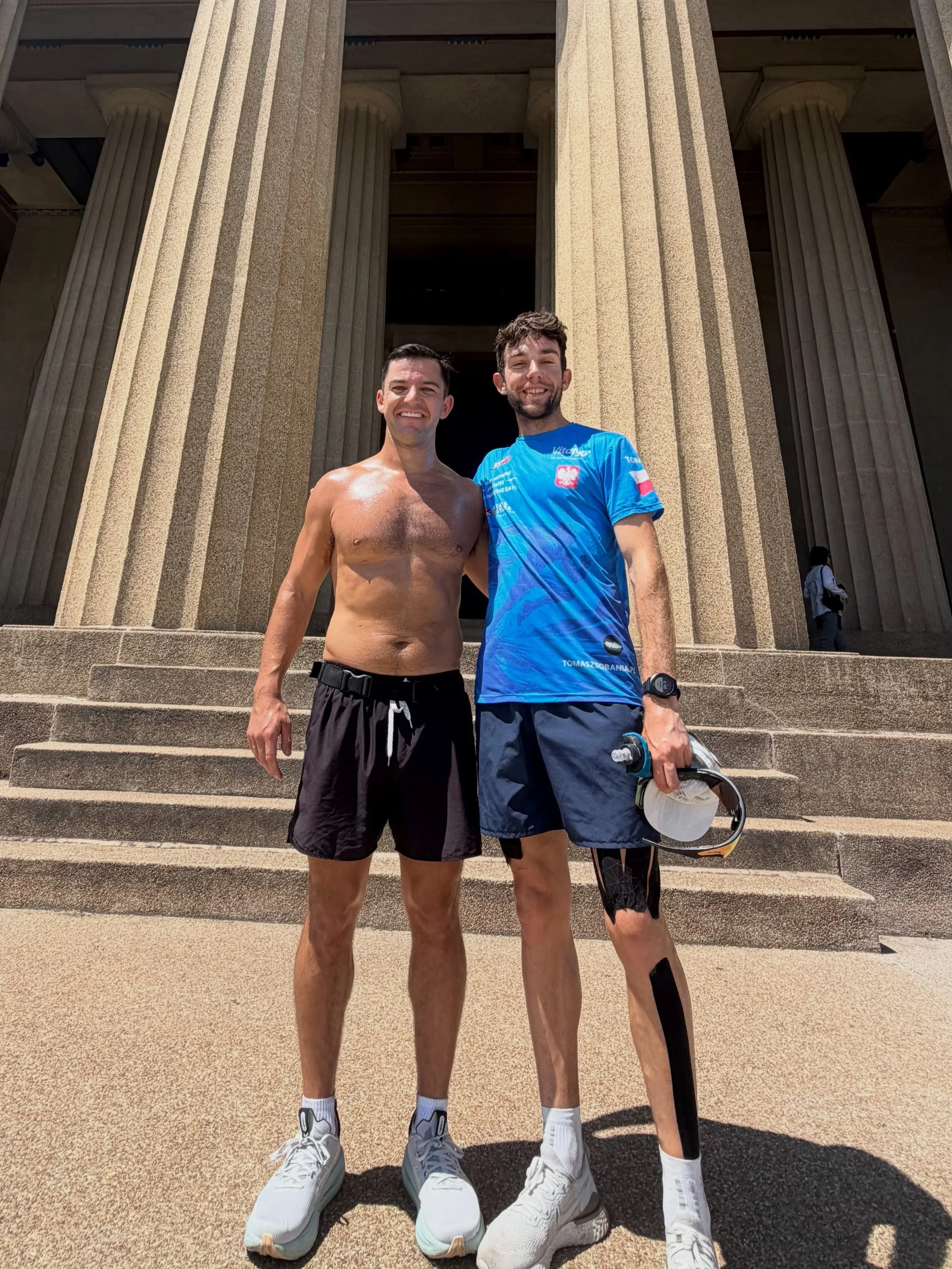 300 people have ever run across America. 

@tomasz_sobania and I are two of them.

Unbelievably, we did it the same way at the same time. A marathon a day from coast to coast. 

I ran 120 marathons in 125 days west to east. He ran 125 marathons in 13