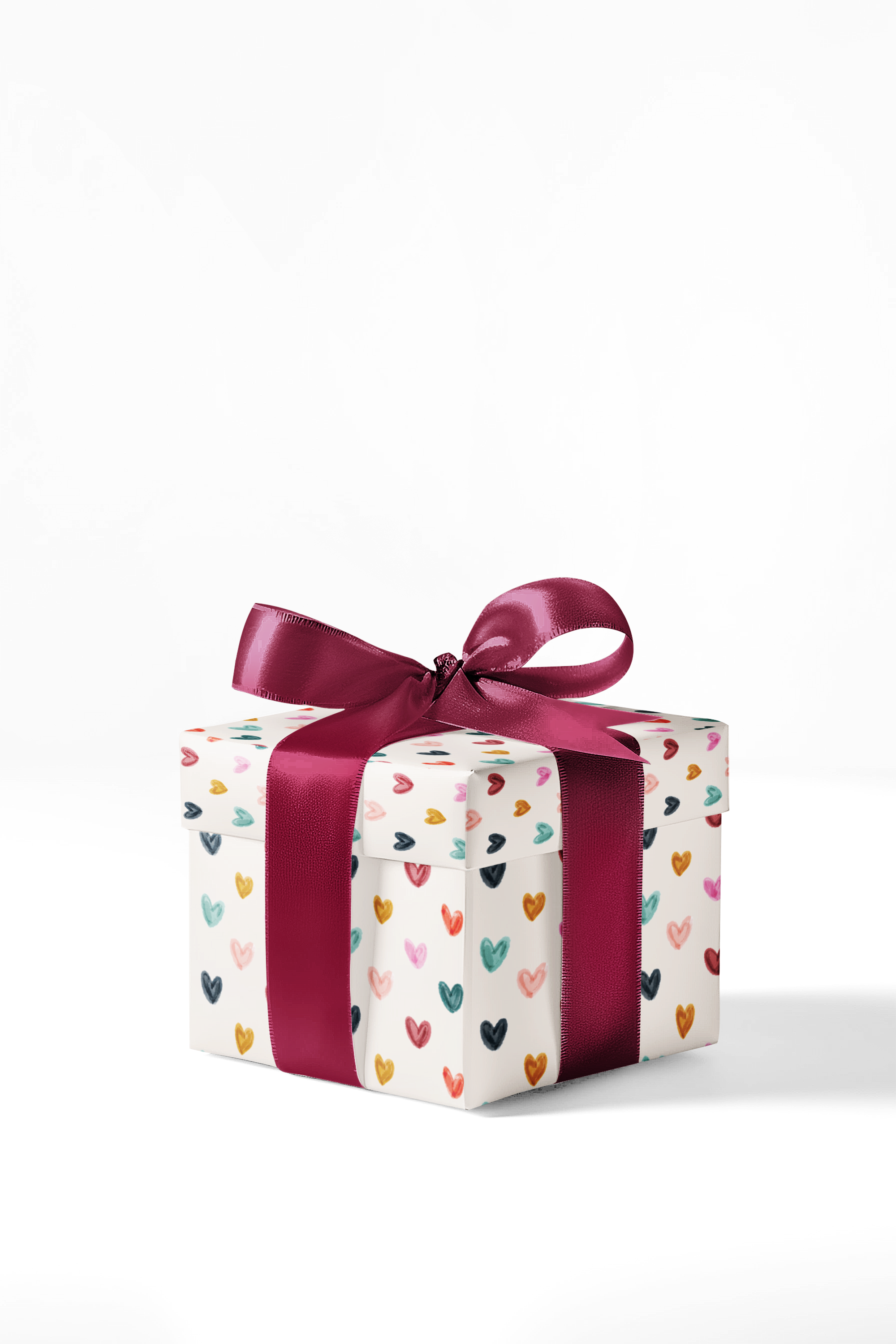 A premium wrapping paper sheet featuring darling watercolor hearts in a punchy mix of spring hues on a creamy beige background. Perfect for any occasion!