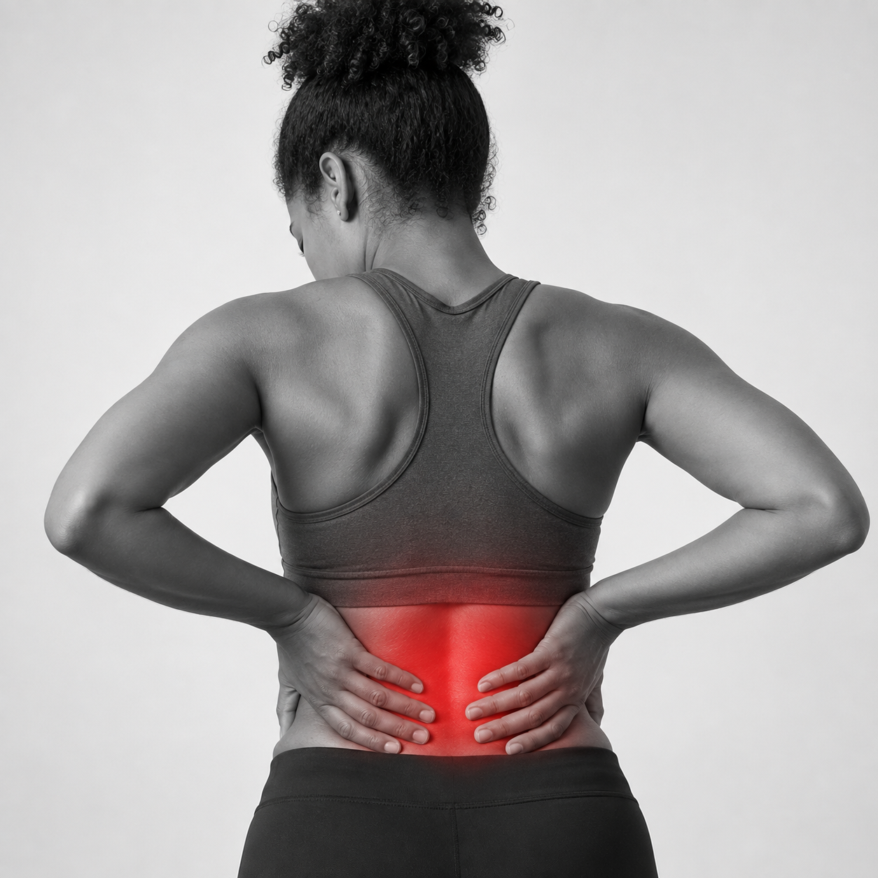 Woman holding her lower back in pain