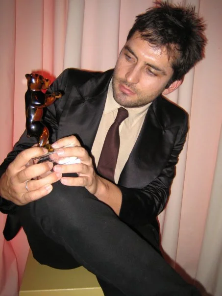 Australian filmmaker Jimmy The Exploder with the Crystal Bear at the Berlin Film Festival