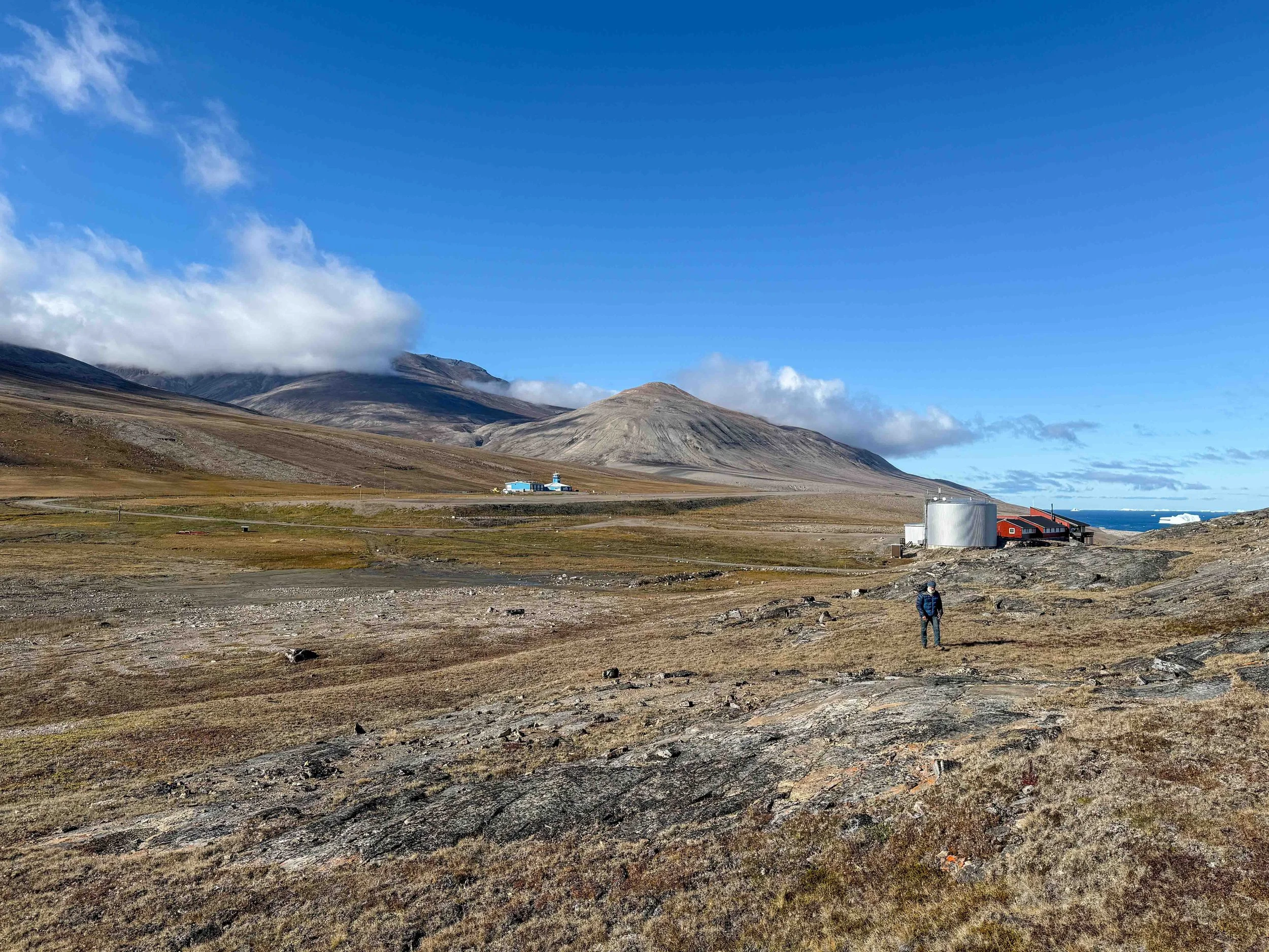 The tiny airport and the lodging behind it.