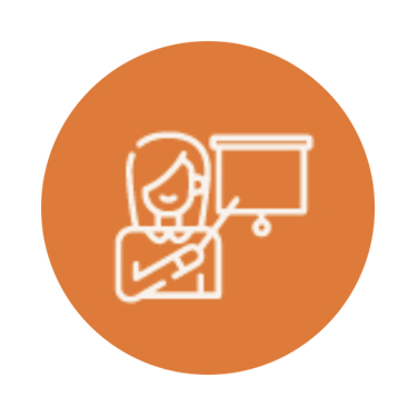 Illustration of a teacher pointing to a classroom blackboard or presentation board.