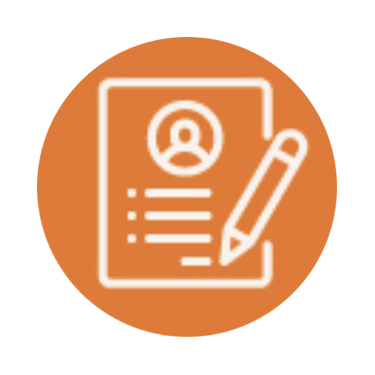 Icon of a resume or profile document with a pencil and a user profile picture.