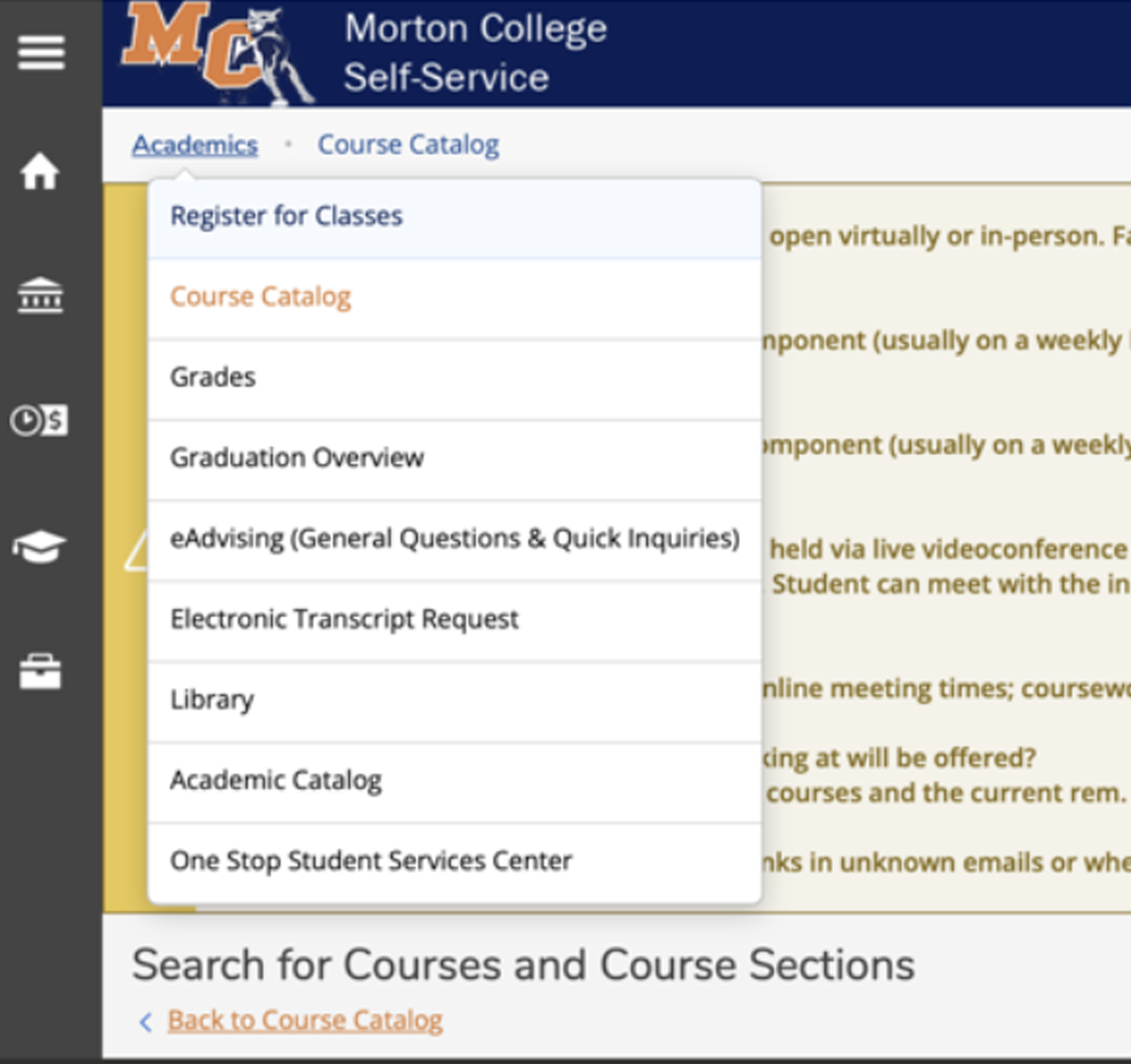 Register and Register Now buttons on the course registration screen