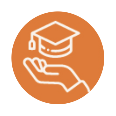 Icon of a hand holding a graduation cap.