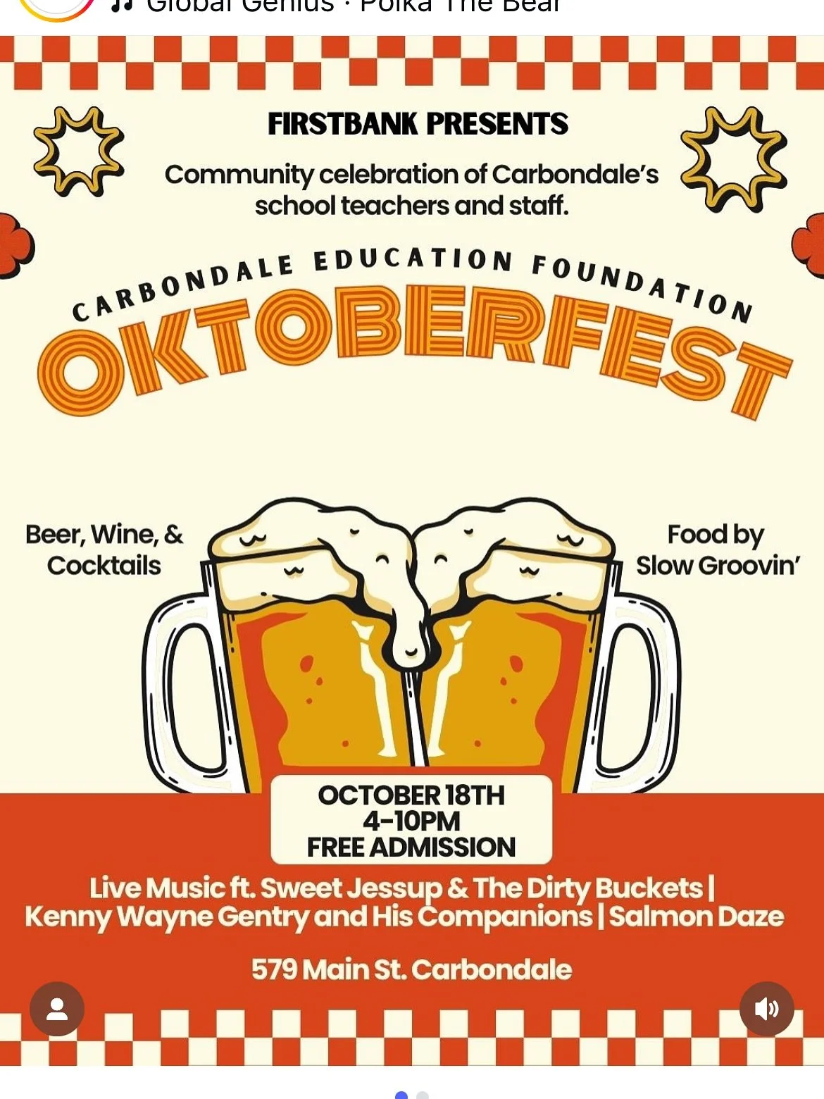 Saturday night in Carbondale is gonna be a hell of a time! We got Ken Gentry and the Companions playing and Salmon Daze followed by Sweet Jessup 8-9:30! Also, this event isn&rsquo;t just a debaucherous rowdy good ol Oktoberfest, most importantly it&r