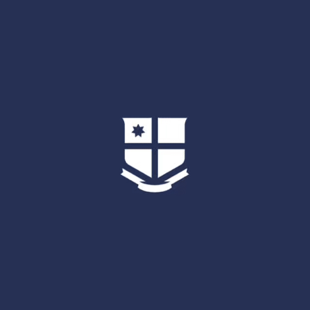 Logo featuring a shield with a star, a rectangle, and a cross on a dark blue background.