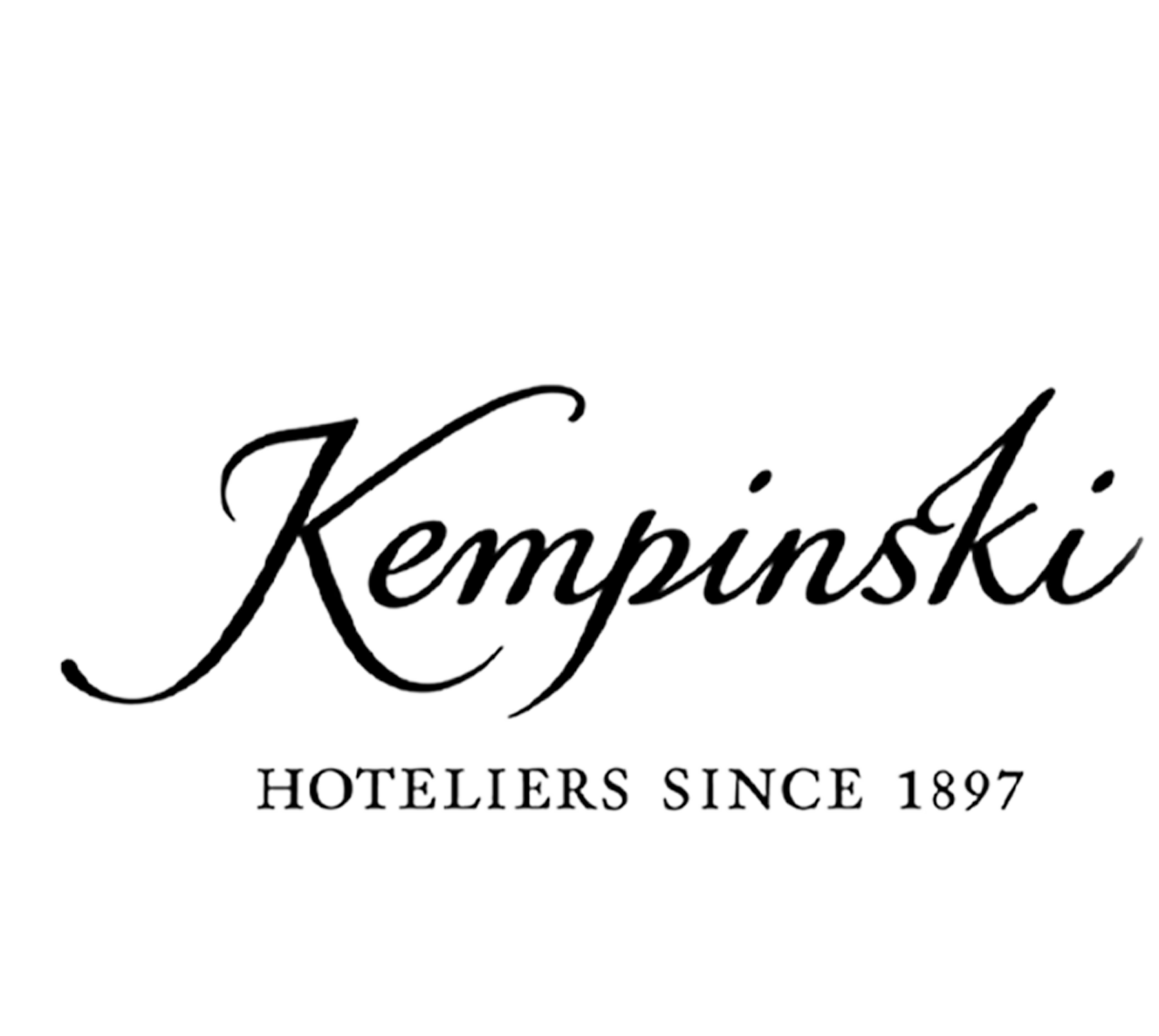 Close-up of black cursive text reading 'Kemphski' and smaller text below stating 'HOTELIERS SINCE 1897'.