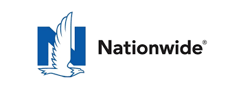 Logo of Nationwide Insurance featuring a stylized white eagle within a blue shield and the word 'Nationwide' next to it.