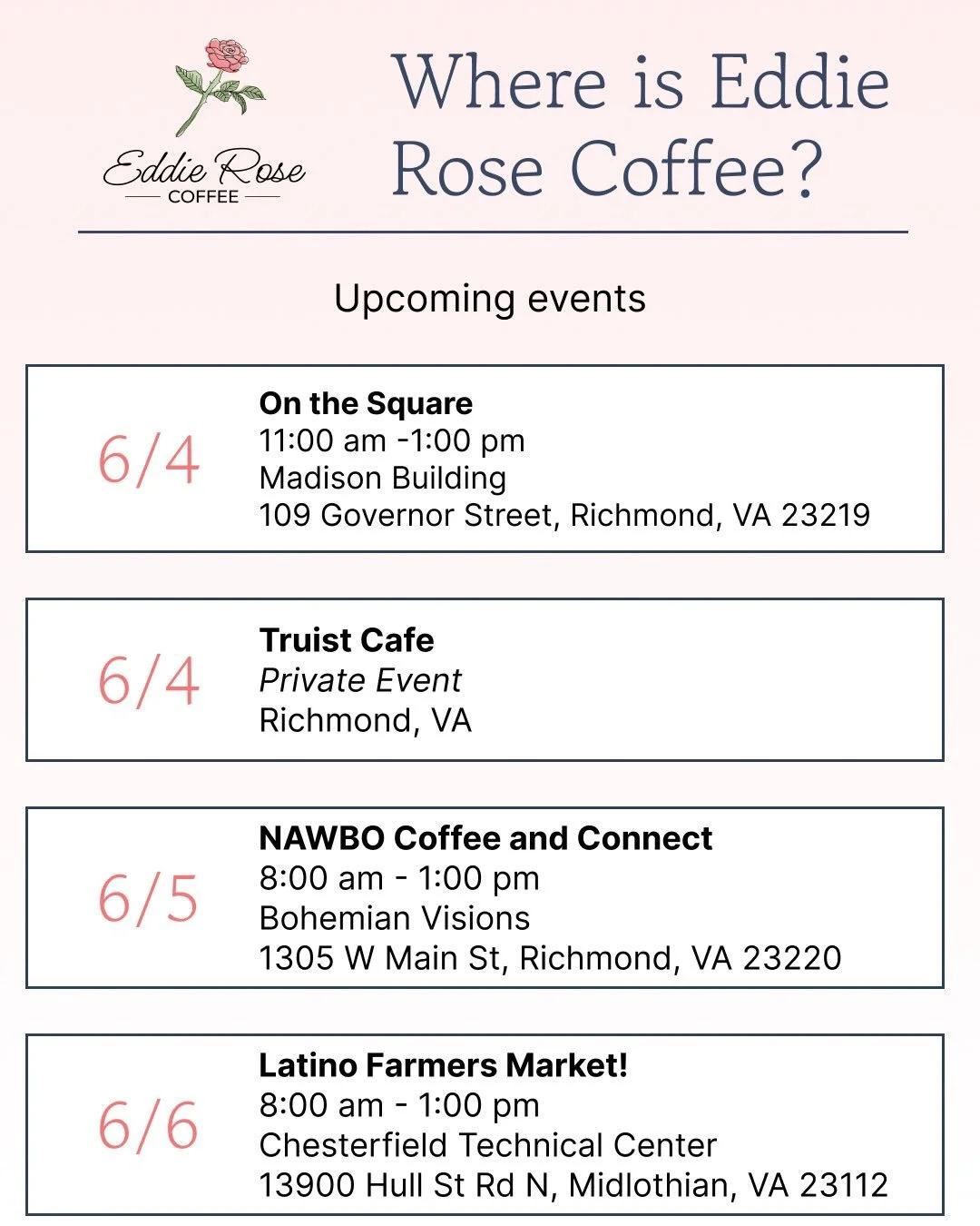Ready for the next week of connecting with fellow humans! 🌹☕️🥤#eddierosecoffee #mobilecoffee #coldbrew #rva #smallbusiness