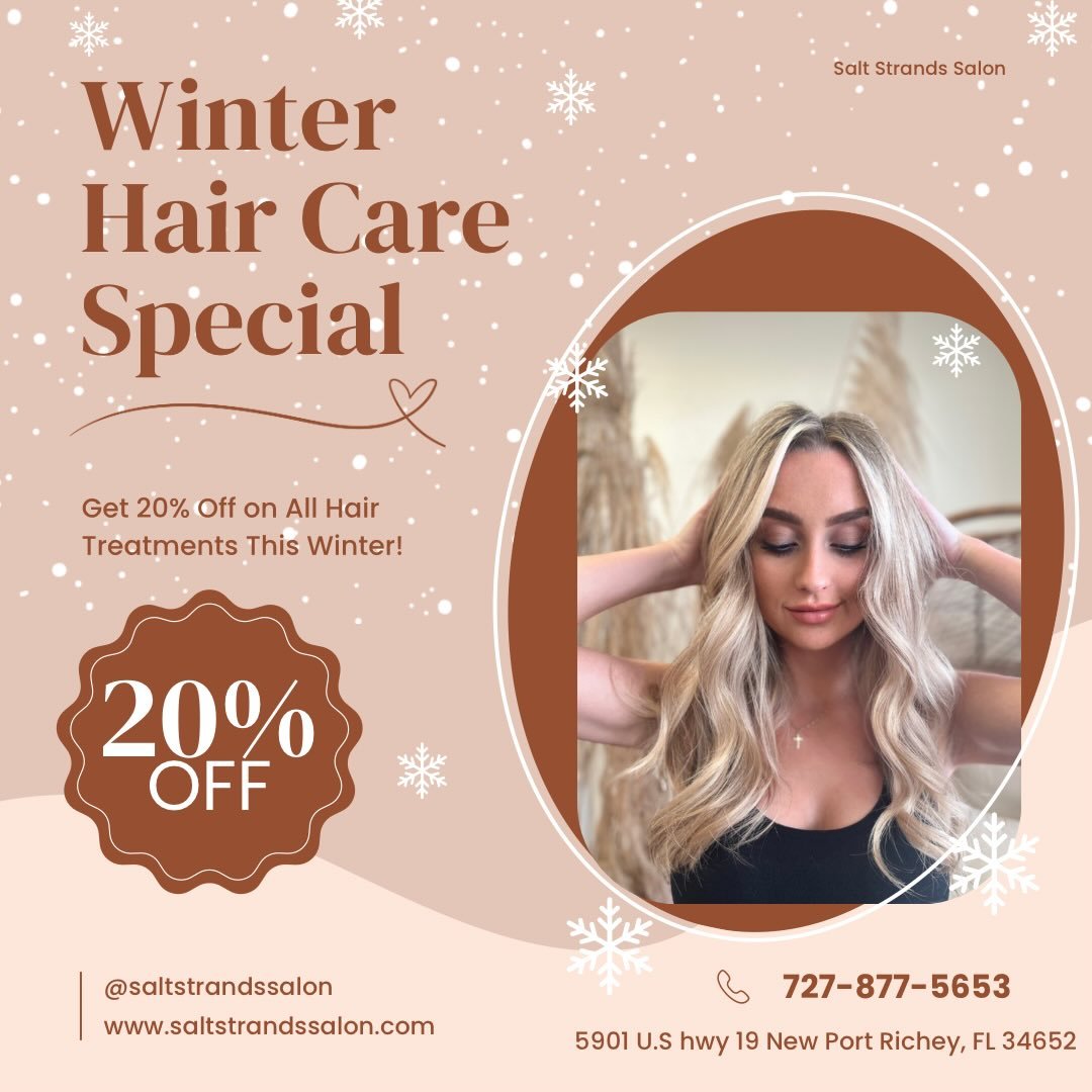 ✨ Winter Hair Care Special ✨

Cold weather can be tough on your hair &mdash; dryness, breakage, and dullness don&rsquo;t stand a chance this season. ❄️
Treat your strands to some extra love with 20% OFF all hair treatments this winter at Salt Strands