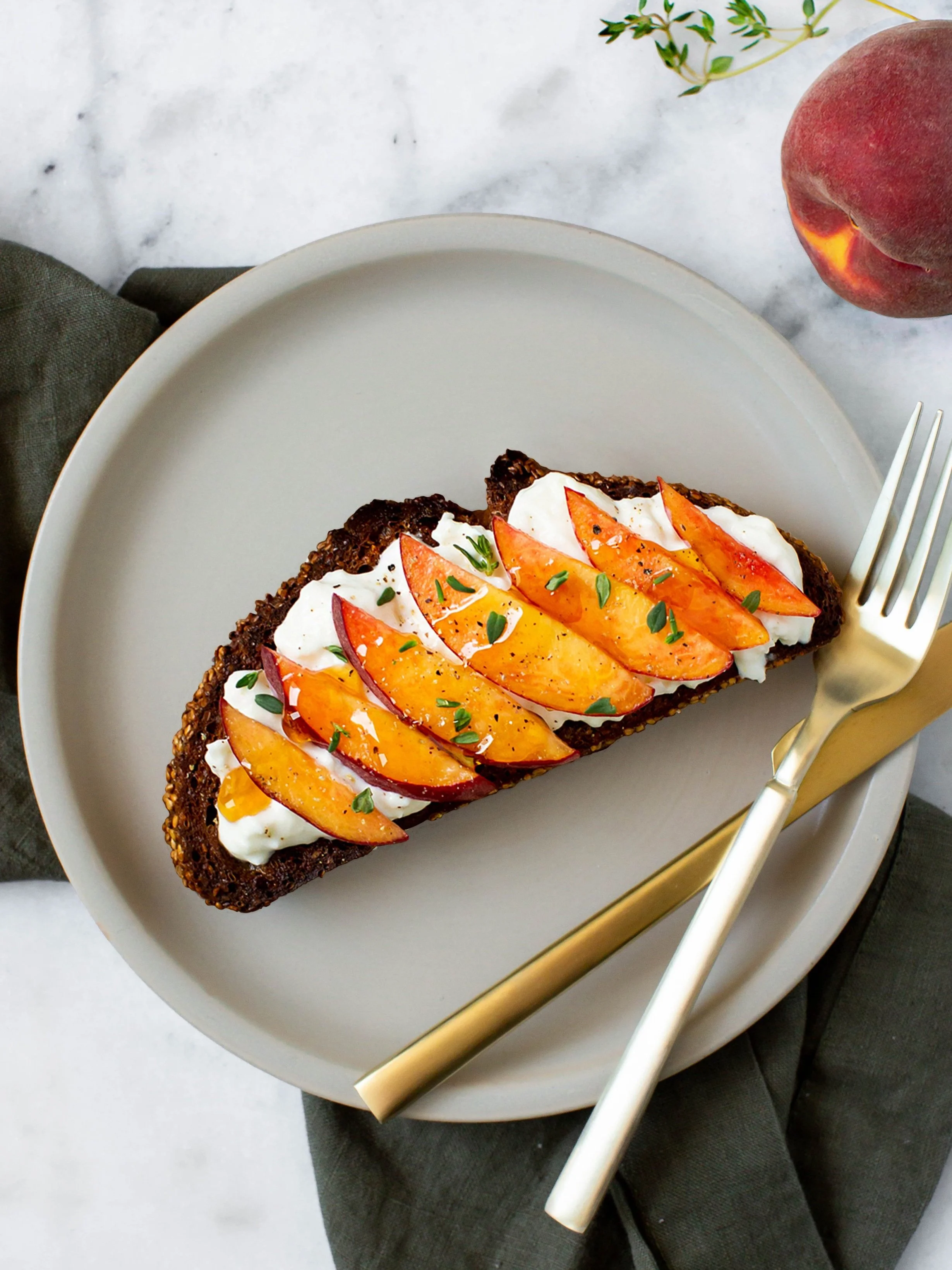 Burrata & Peach Toast with Thyme & Honey