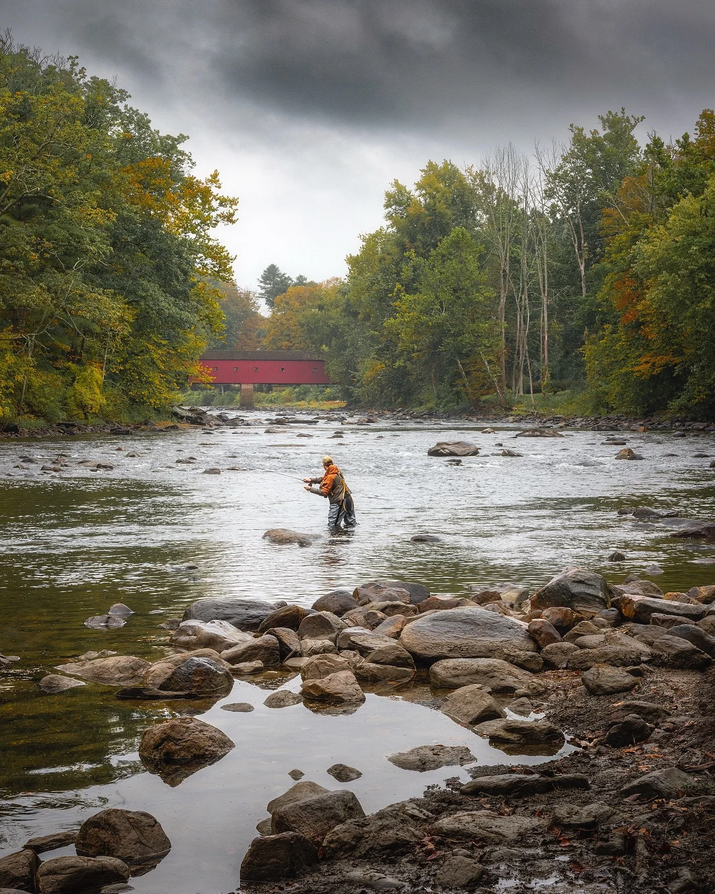 Life around the Housatonic. A stunning moody day in West Cornwall as we finally caught some rain after 2 months of mostly sunny days. The fall colors are progressing, but probably a week or two until peak. In this first shot, I tried to respect this