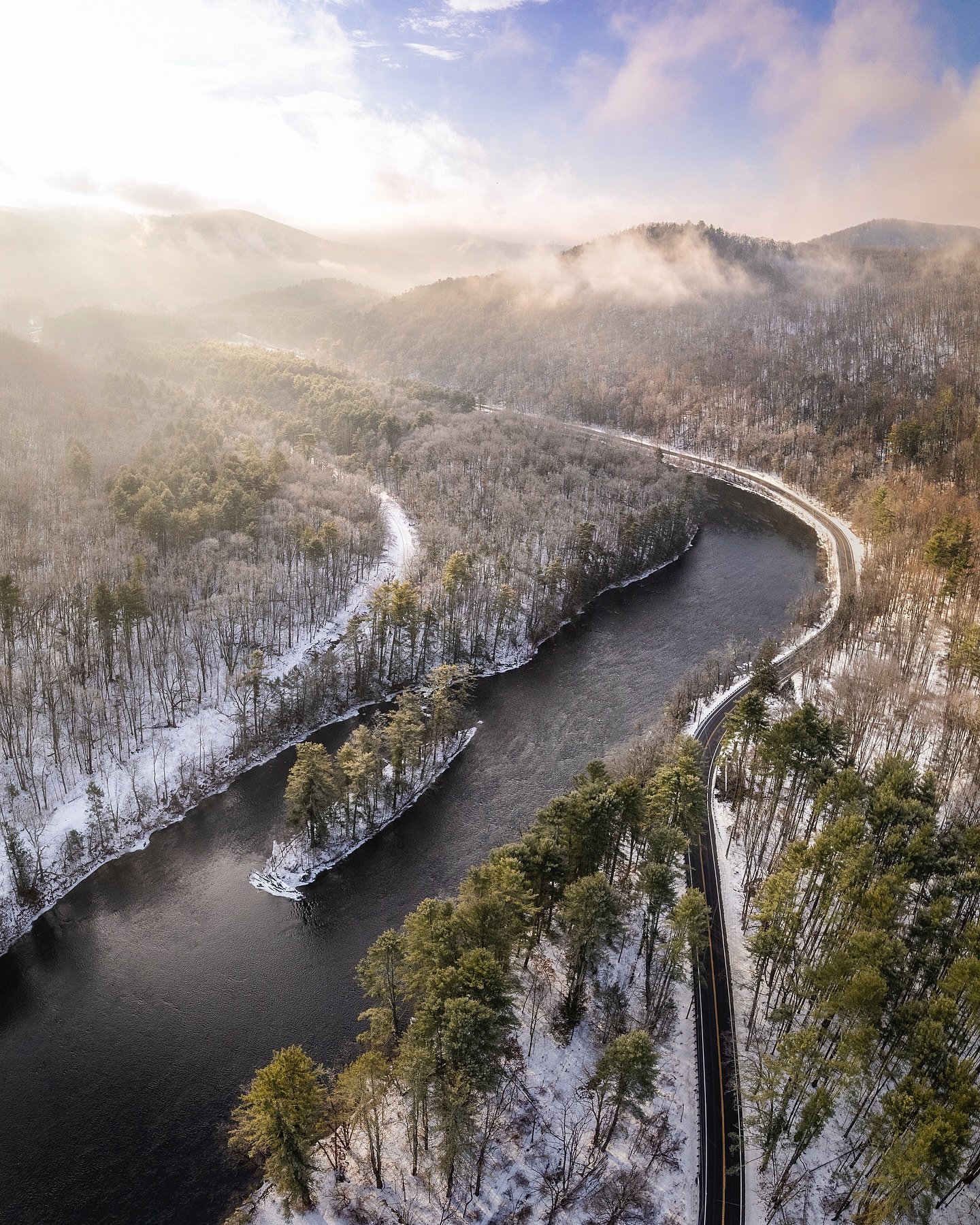 The Housatonic River Valley two mornings ago. After weeks of snow, ice, and subfreezing temperatures, hitting a few days of 40 degrees created some beautiful atmosphere as the sun rose over the valley. I was headed down the valley to get some gas and
