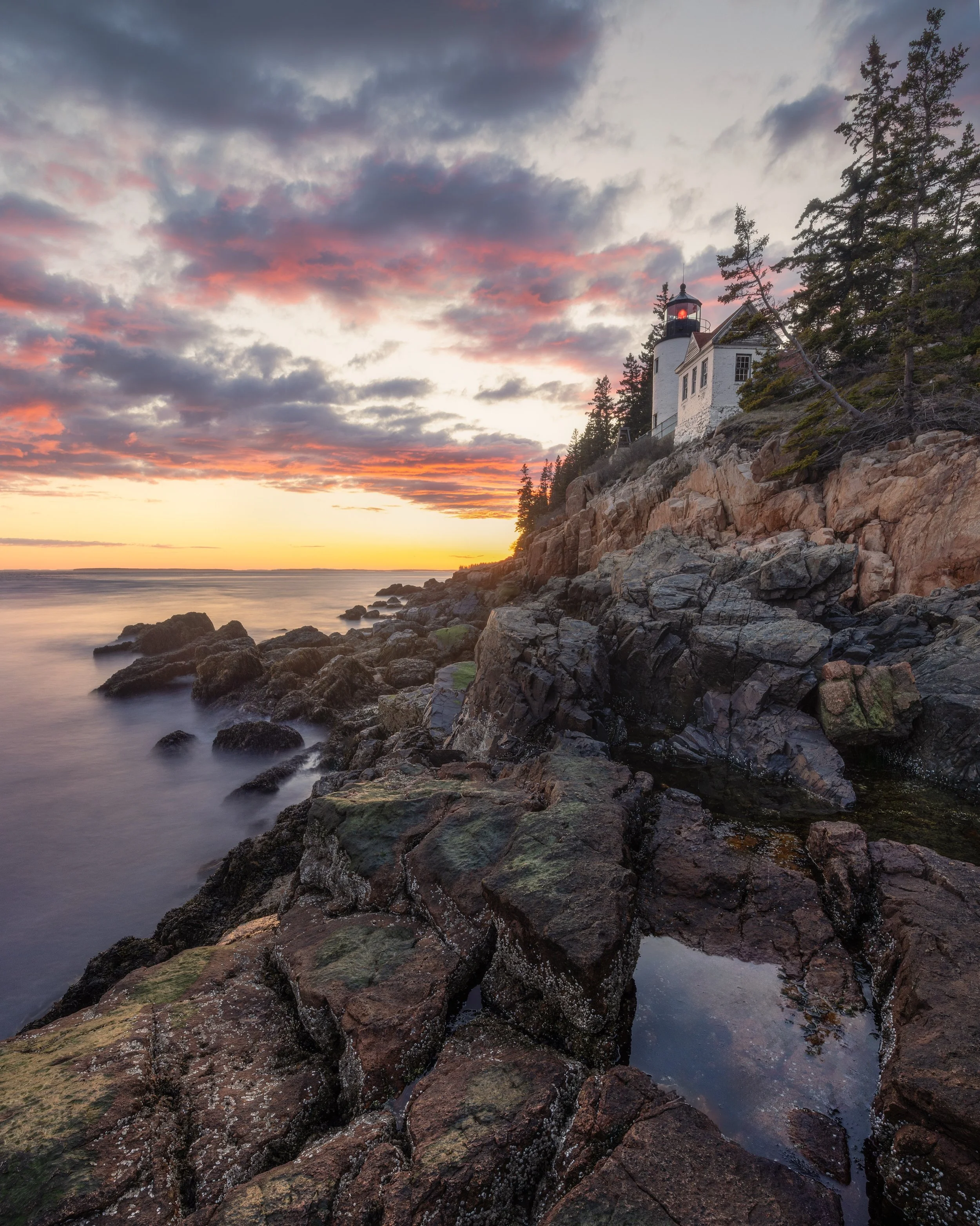 The Bass Harbor Lighthouse standing proud, perched on the edge of a rocky cliff side. While this lighthouse is heavily overshot, even I have shot it now on 5 different occasions, it is always a beautiful. I always get here like an hour and a half ear