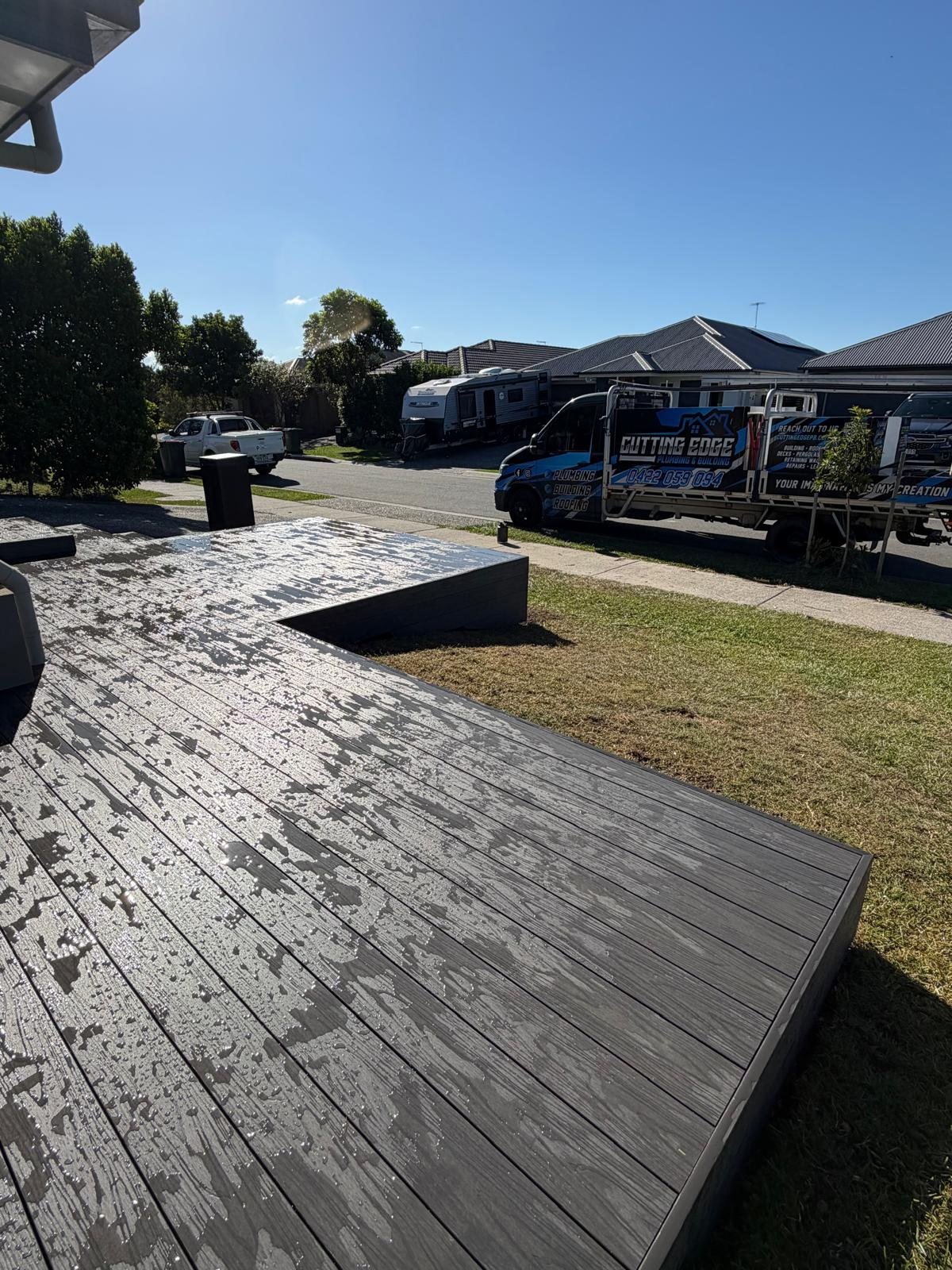 grey front deck using ekodecking
